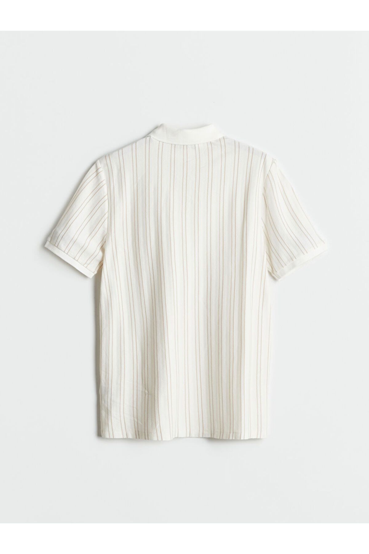 LC Waikiki-Ecru Polo Neck Striped Men's Textured T-Shirt 6
