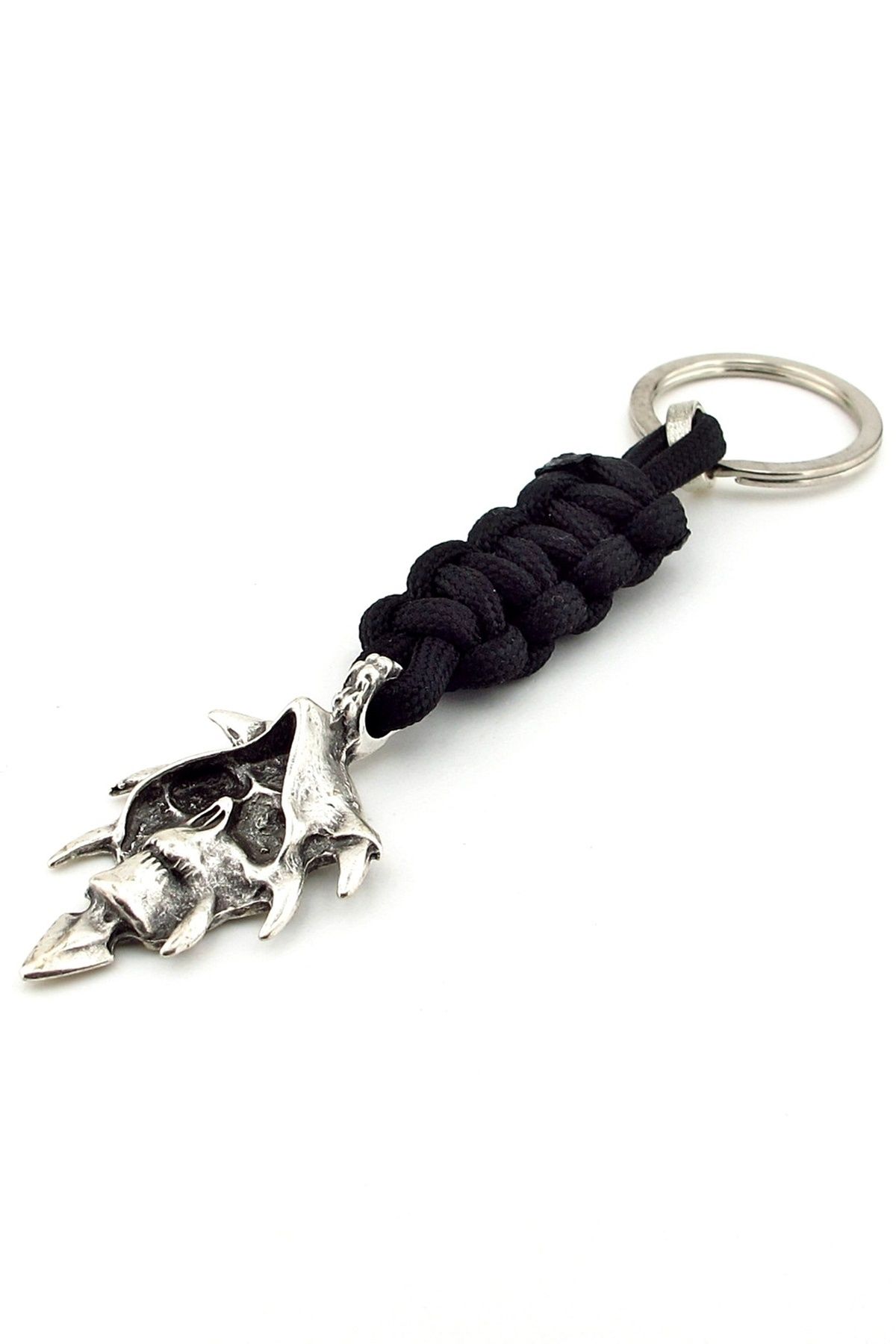 Solfera-Breloc cu capul de schelet punk gotic negru macrame împletit cu vârf metalic KC302 2
