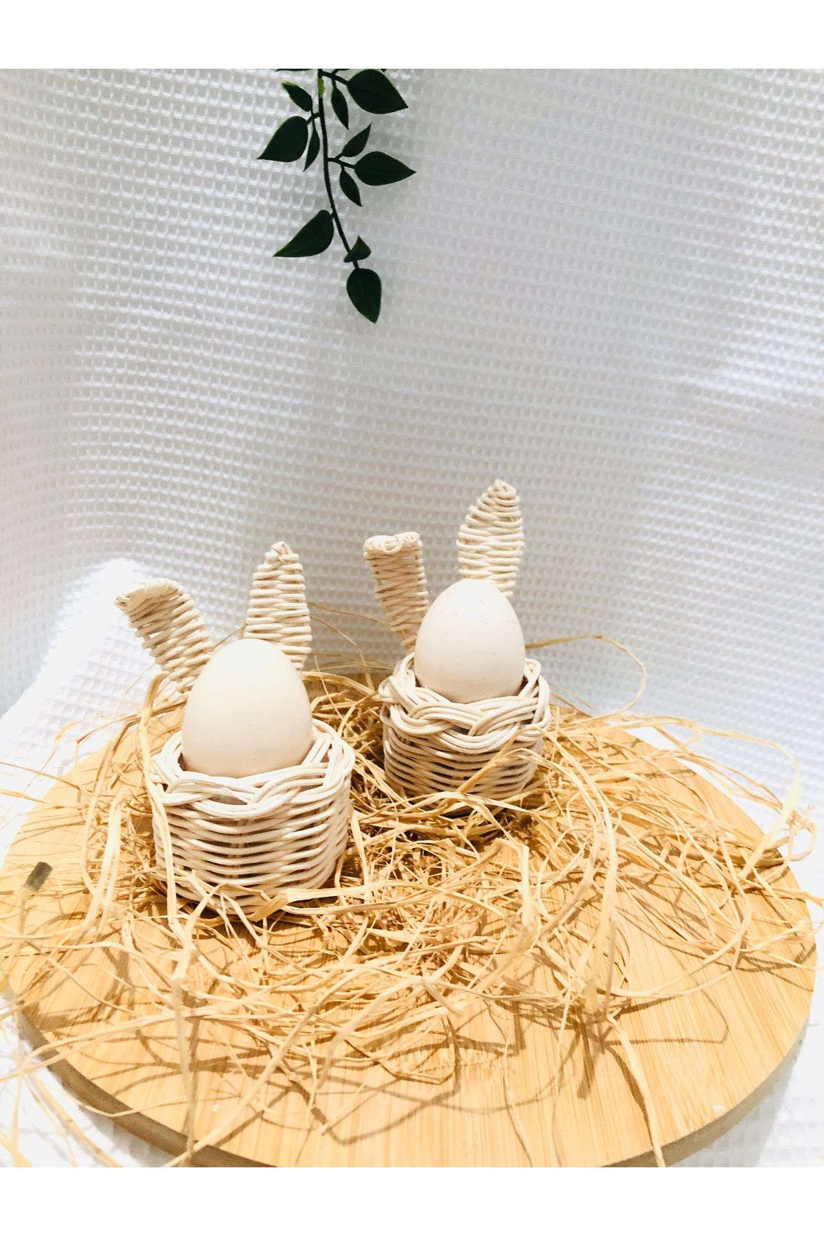 Rattan Bambu Tavşan Kulaklı Yumurta Sepeti 2 Adet