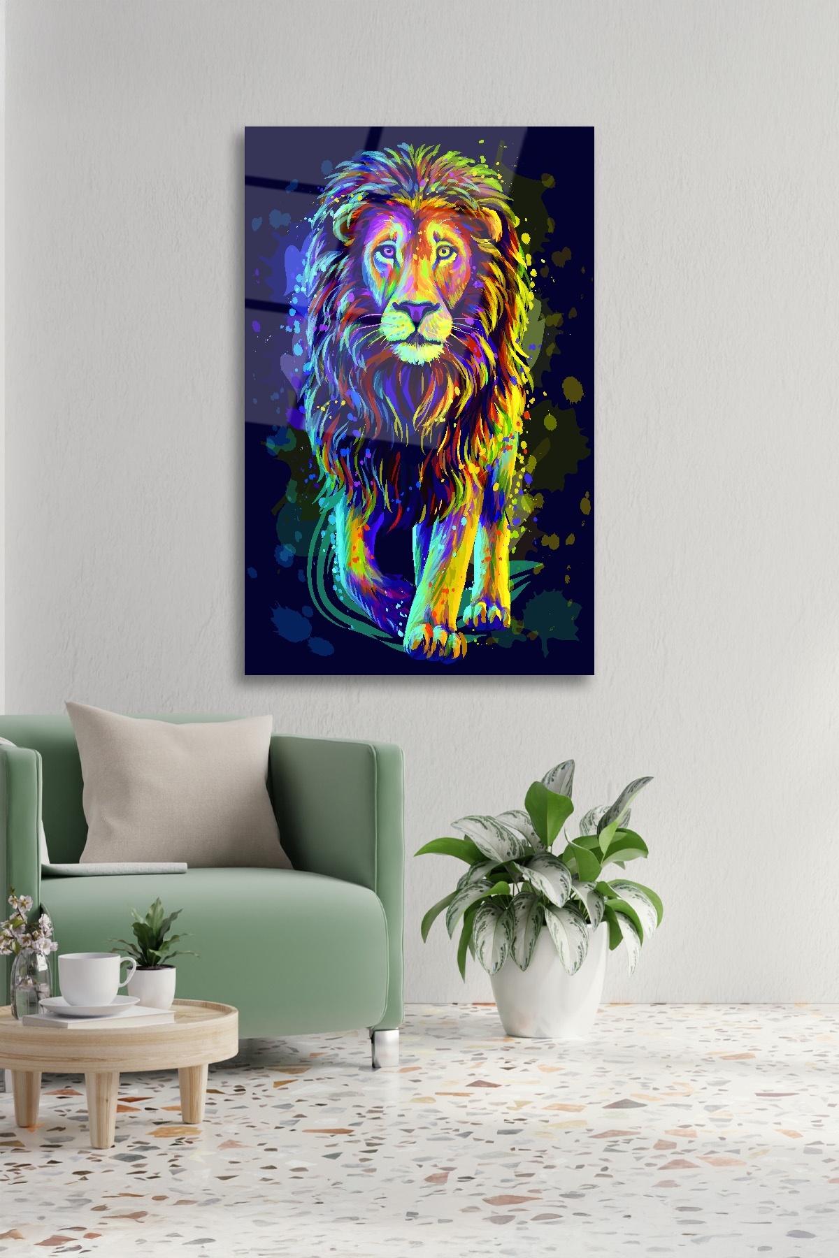 Göz Kamaştırıcı Aslan Cam Tablo görsel 2