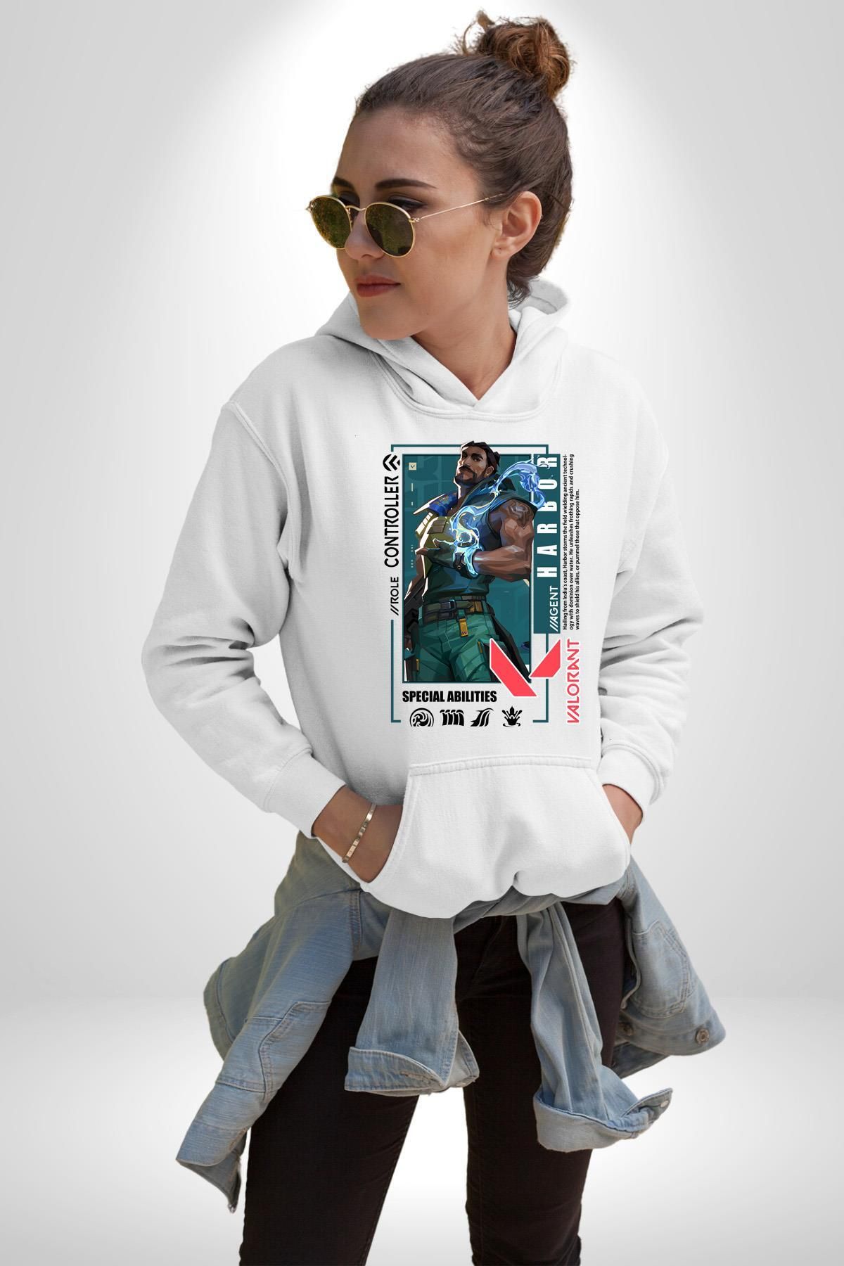 Soufeel Harbor Karakter Yetenekler Kadın Erkek Baskılı Üç İplik Beyaz Kapüşonlu Hodie Sweatshirt