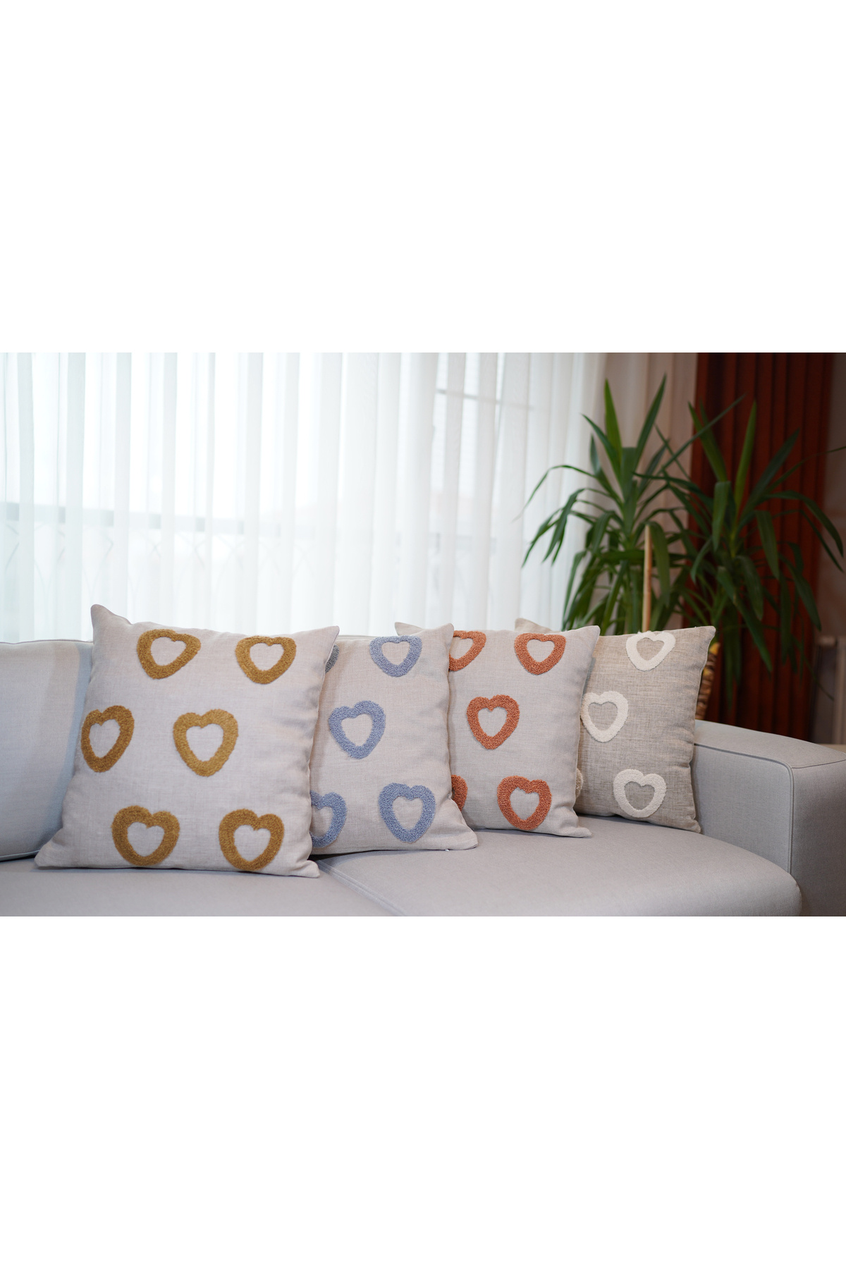 HomeSepet-Punch Embroidered Linen Throw Pillow Cover with Heart Pattern (2 Pcs) 3