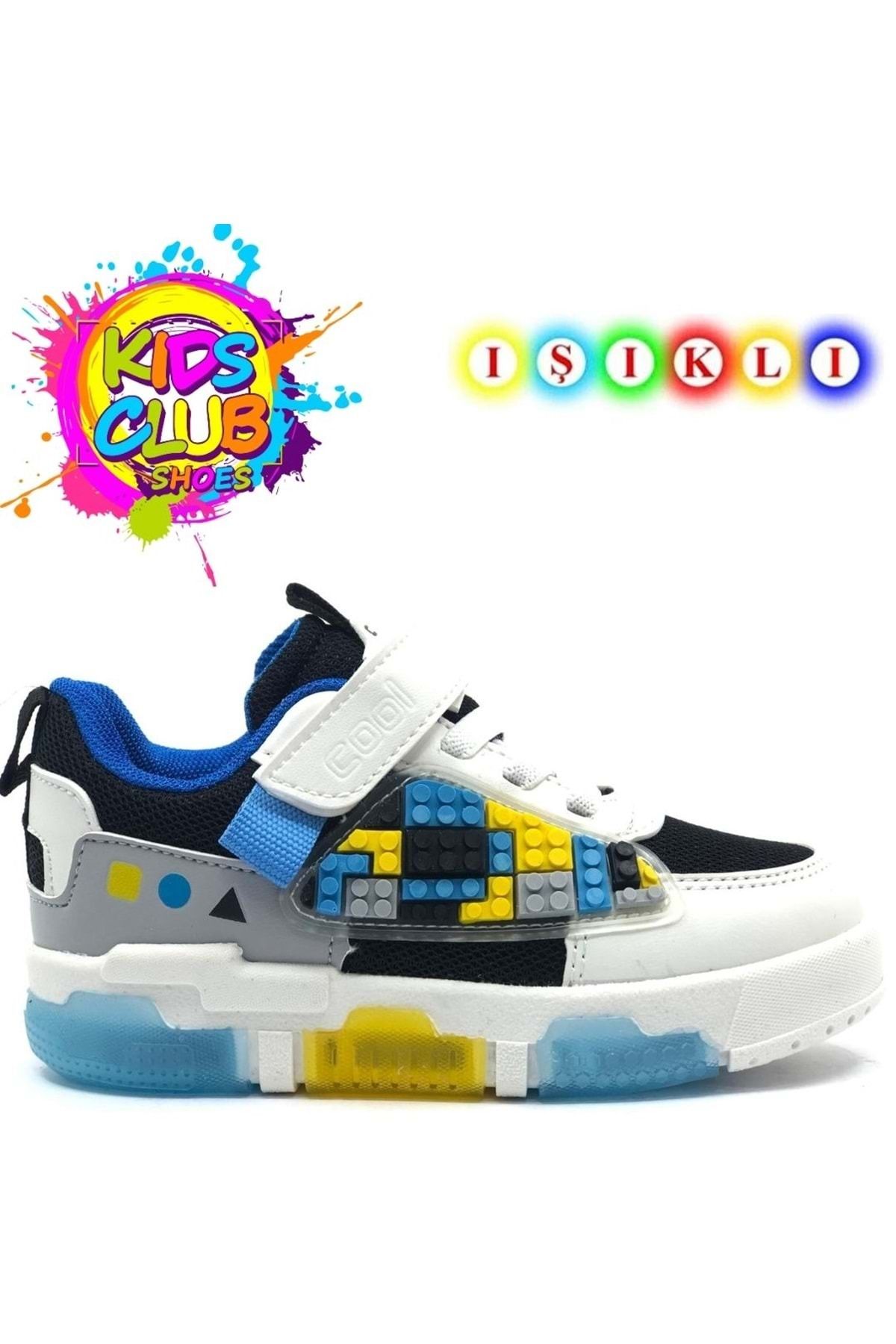 Kids Club Shoes Cool Legos Işıklı Ortopedik Taban Unisex Çocuk Spor Ayakkabı SİYAH-BEYAZ