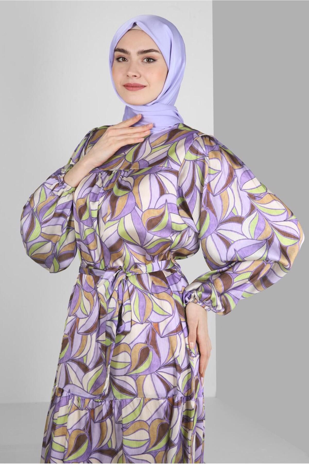لباس آستین پهن کمربند طرح دار 43660 Alvina