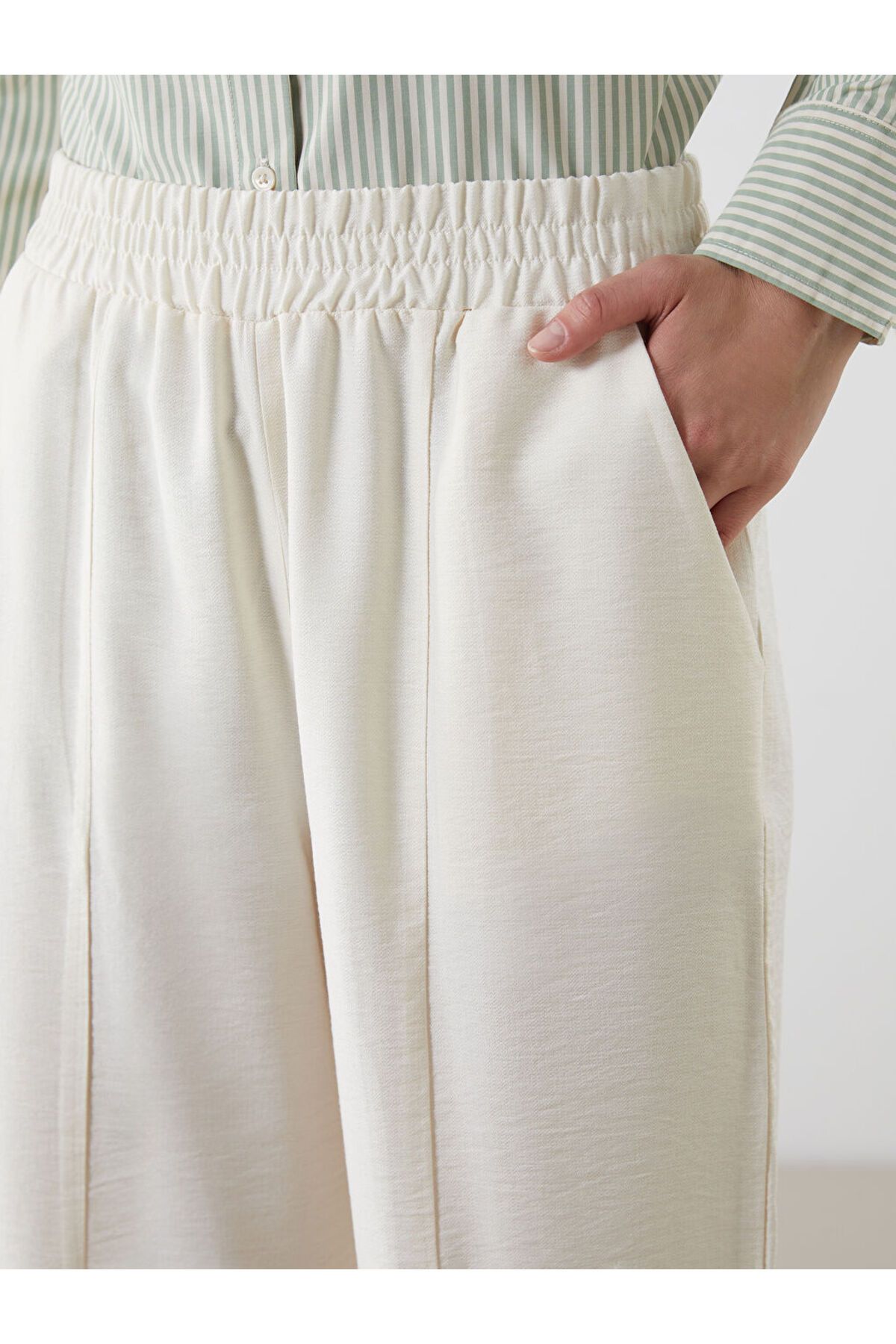 LCW Modest Ekru Beli Lastikli Kadın Pantolon - 3