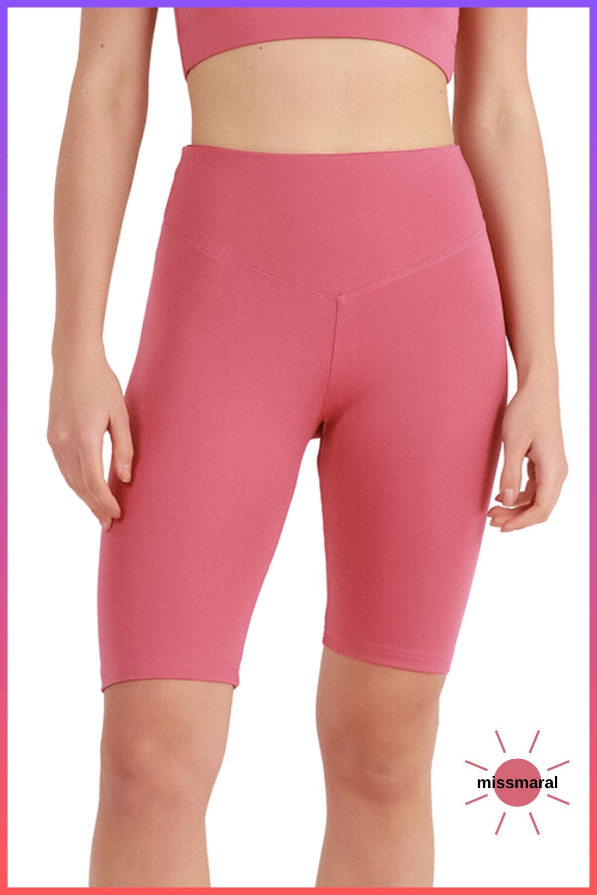 Women Shorts Leggings Dusty Rose High Waist Wrap Sports Biker Short Plunger Leggings Fabric 11070