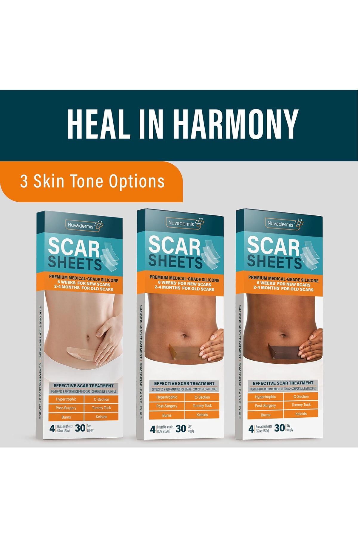 dermis-NUVADERMIS Silicone Scar Sheets - Extra Long Surgical Scars - Reusable -Pack of 4 5