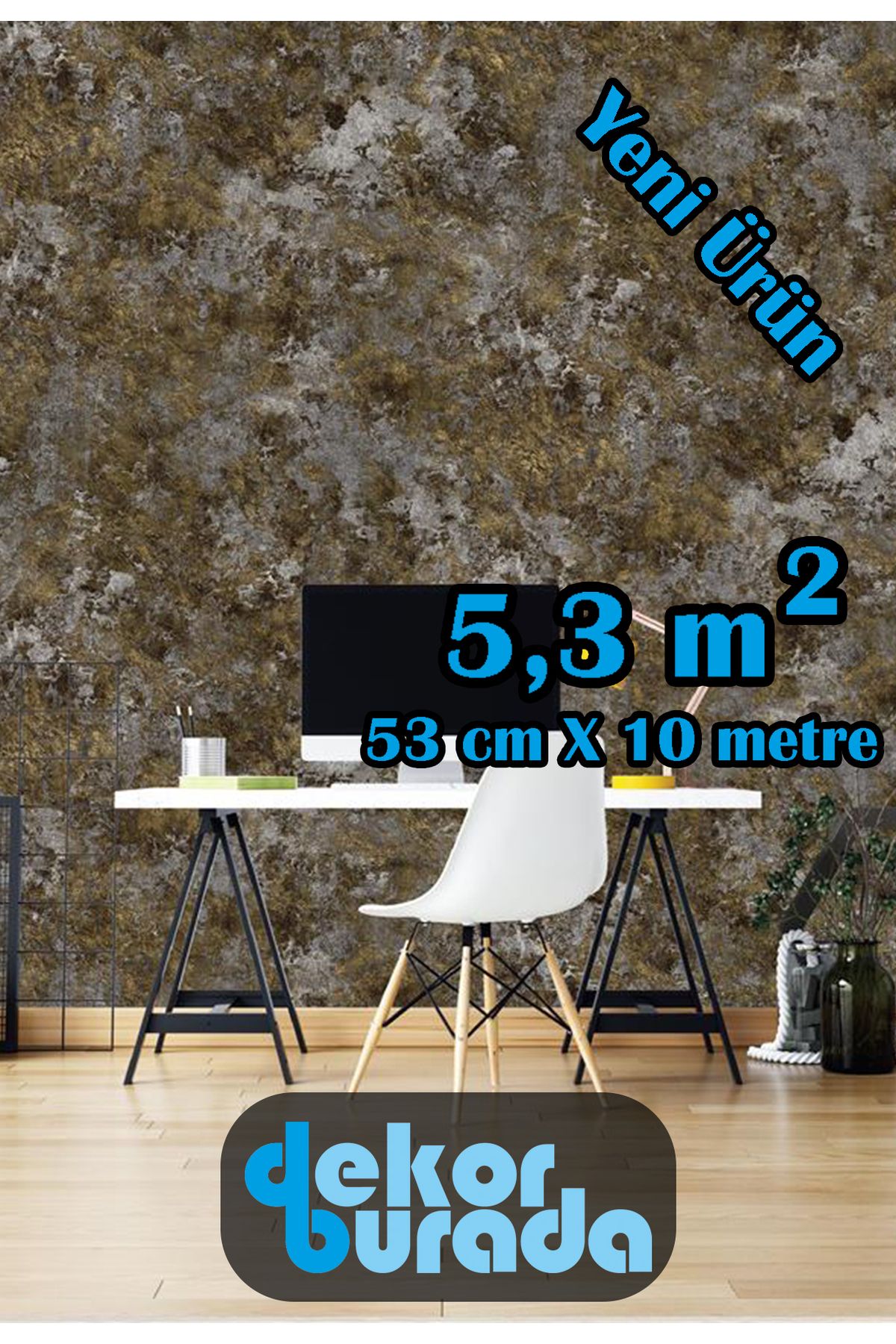 dekorburada Süper Kalite Gümüş Gold Mermer Duvar Kağıdı (5,3m2)