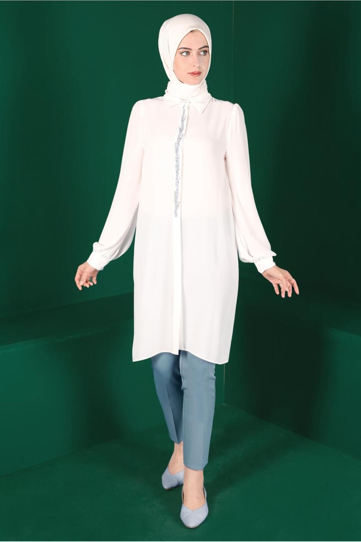 تونیک دکمه مخفی سنگی 42562 Alvina