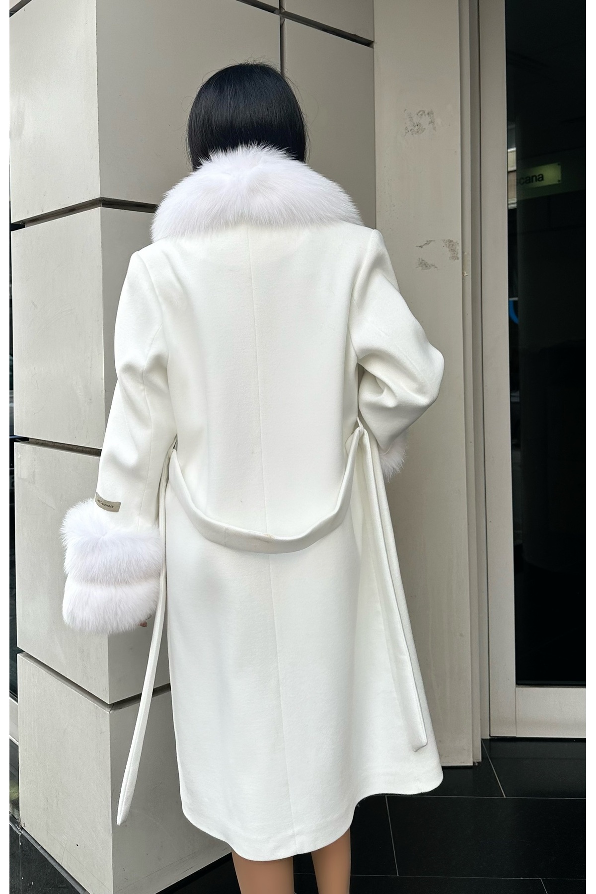 Genel Markalar  Kaşmir Kadın Palto- Kürklü Kaşmir Ceket- Uzun kadın Kürklü Ceket - Görsel 3