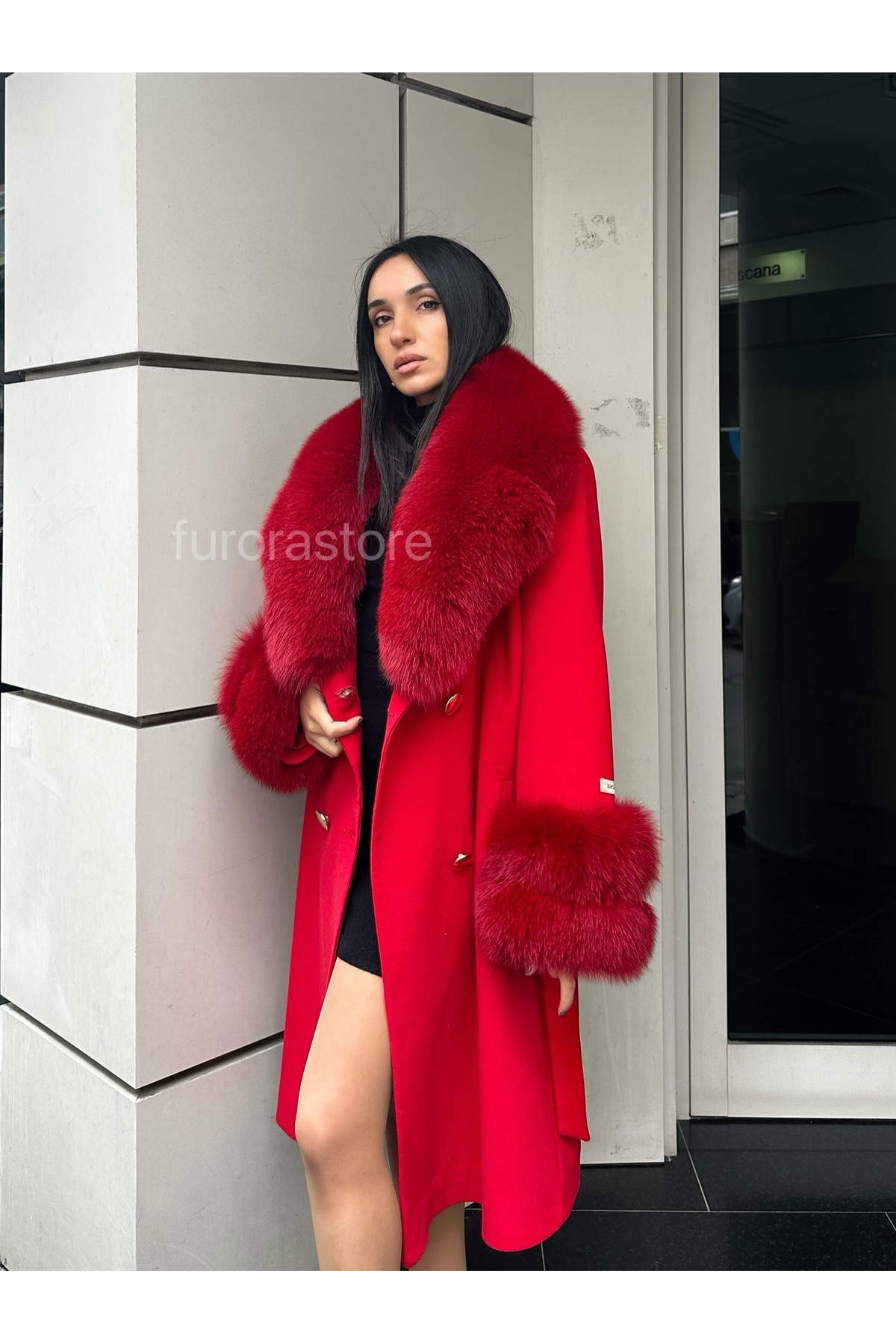 Furora Store  Kaşmir Kadın Palto- Kürklü Kaşmir Ceket- Uzun kadın Kürklü Ceket - Görsel 6