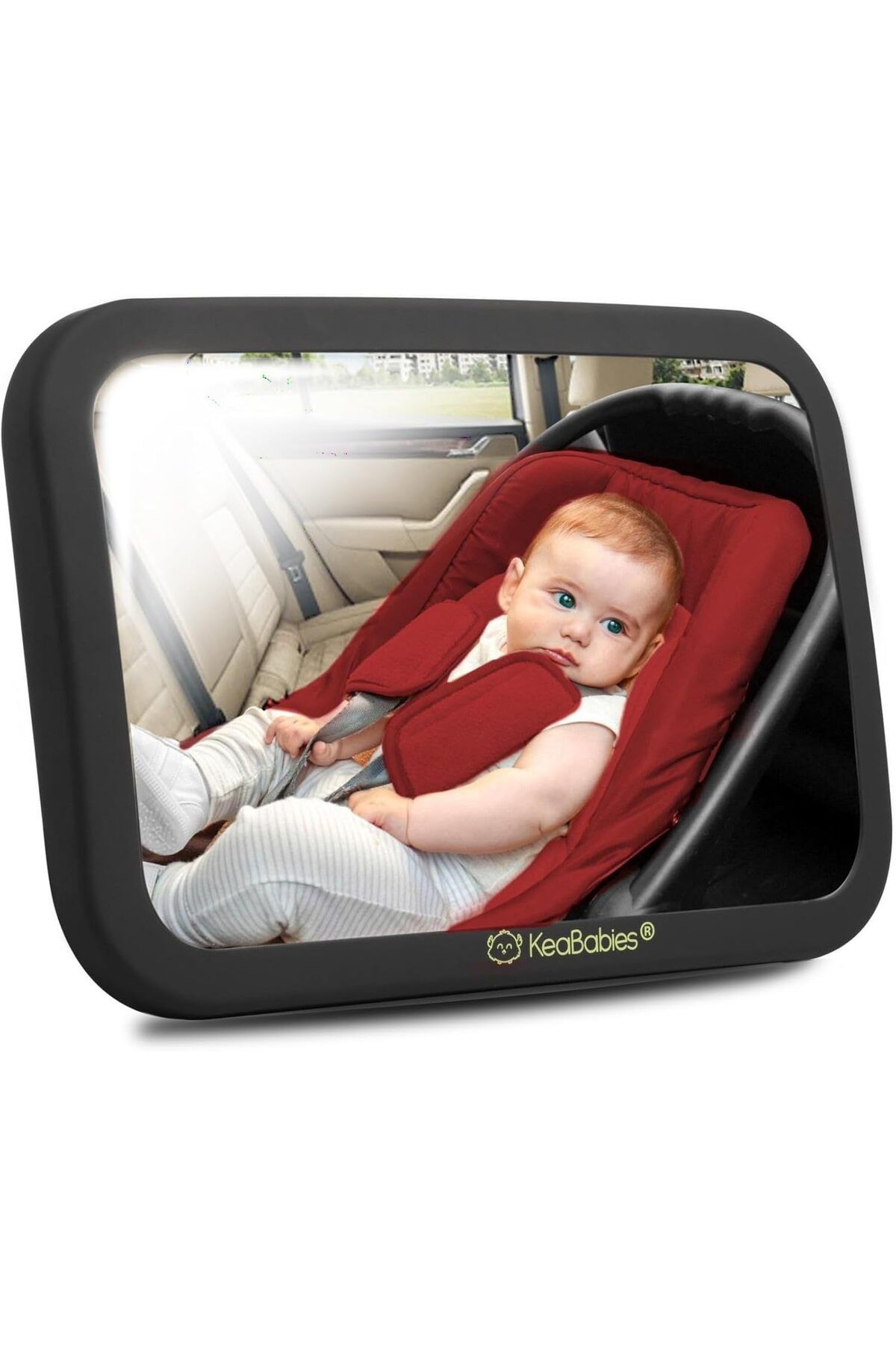 KeaBabies 360° Bebek Araba Aynası, Kırılmaz, Şık Siyah, Güvenli ve Geniş Görüş