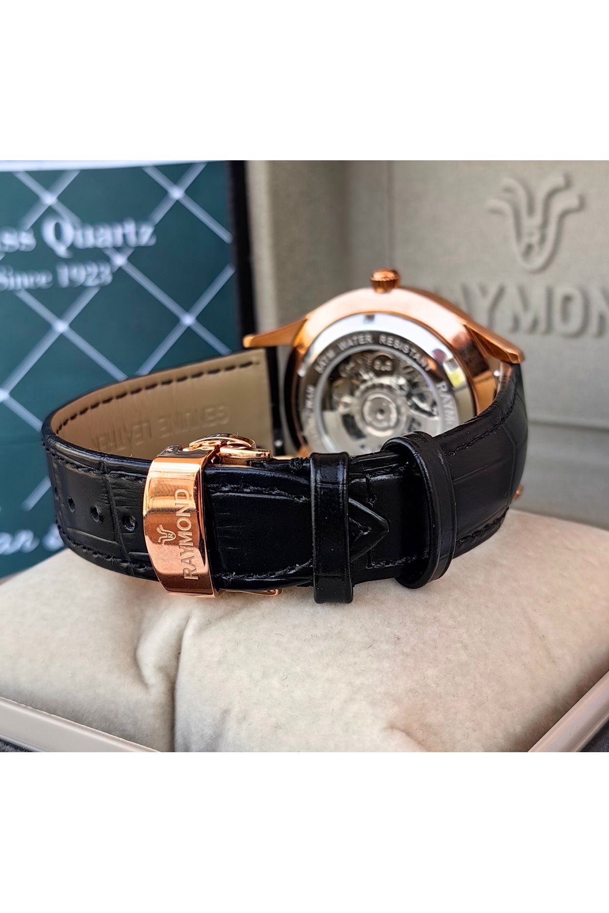 Raymond-Black Skeleton Design Automatic Men's Wrist Watch 6