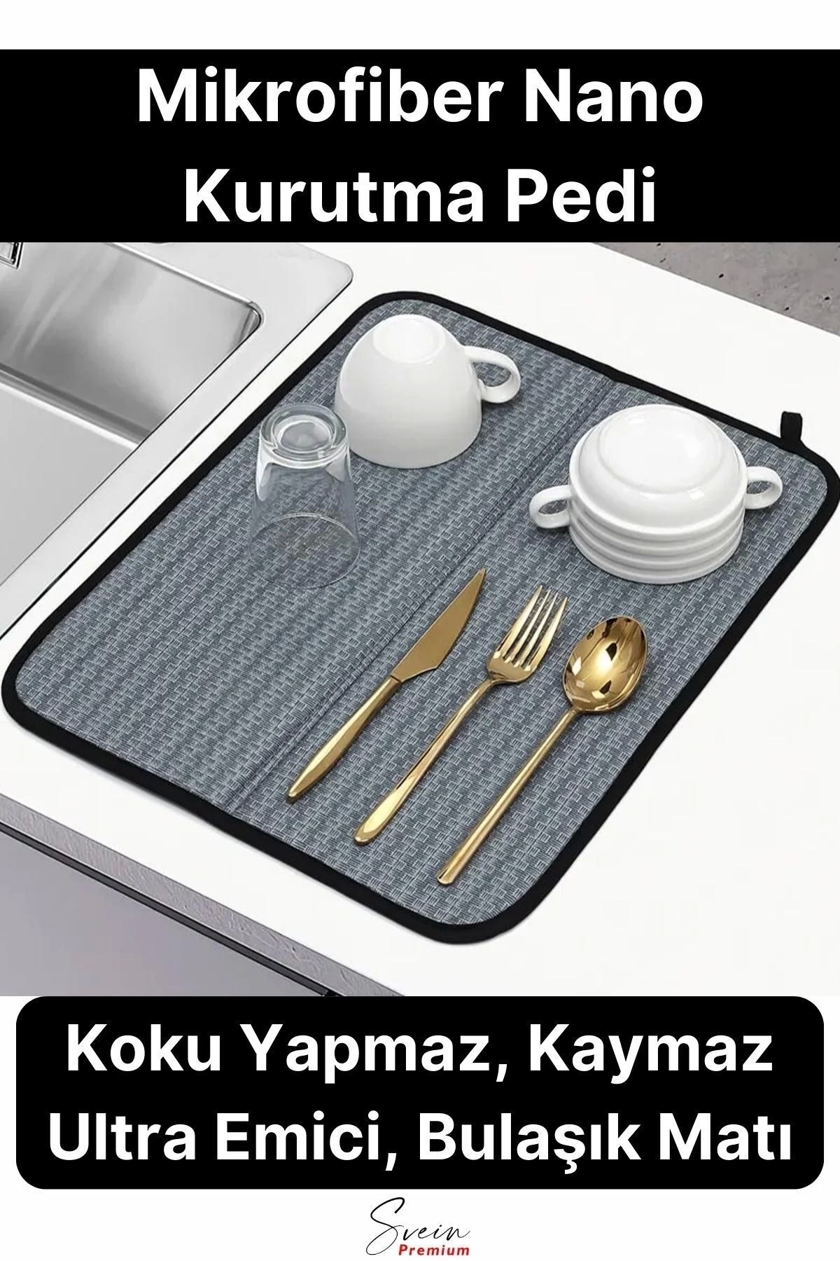 Countertop Microfiber Dish Mat Odorless Anti-Slip Ultra Absorbent Nanodrying Pad Cover 45x35 cm