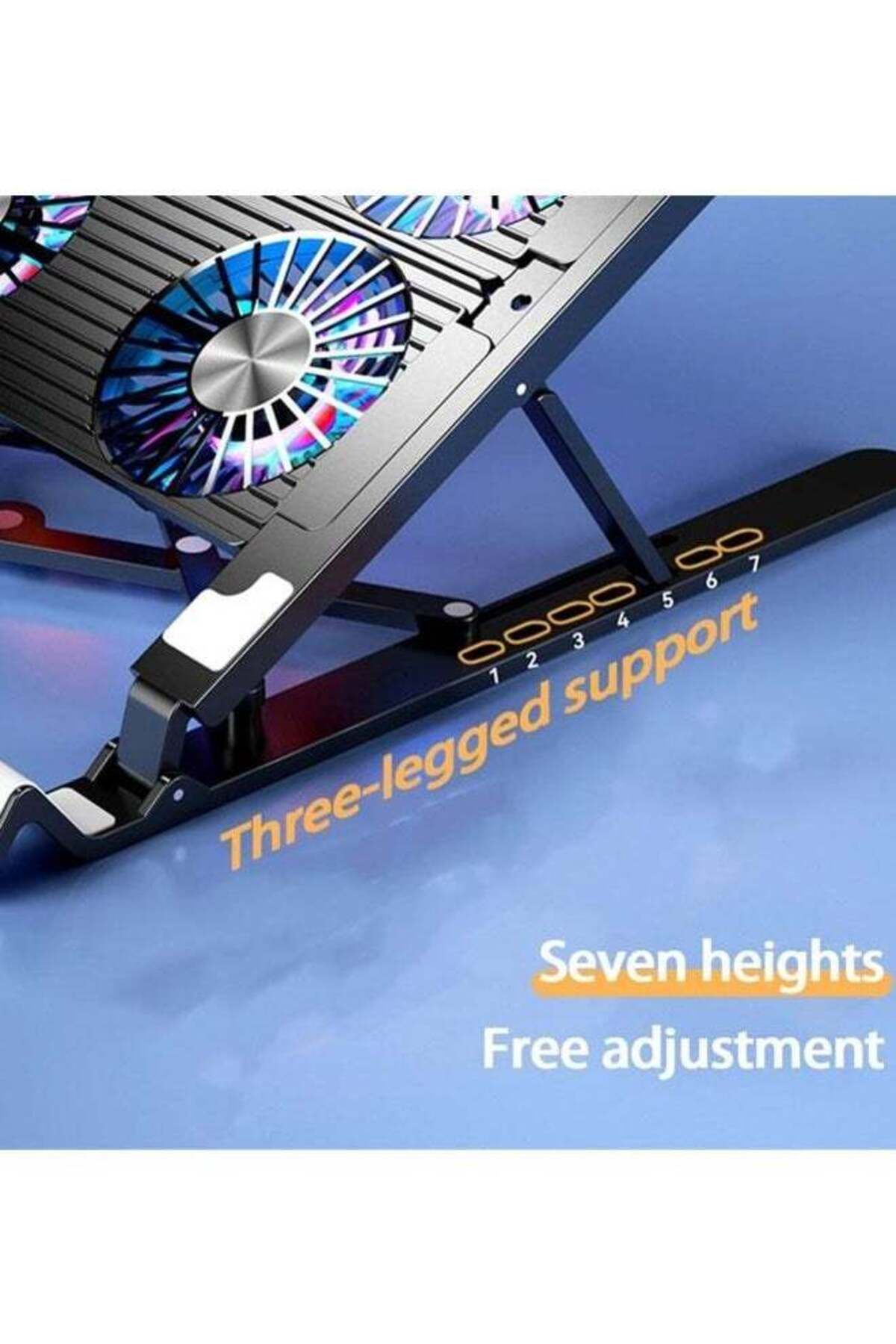 COOYA-Laptop Stand, Foldable, Portable with 4 Quiet Fans for Notebook, 7 Adjustable Height, LED Light 3