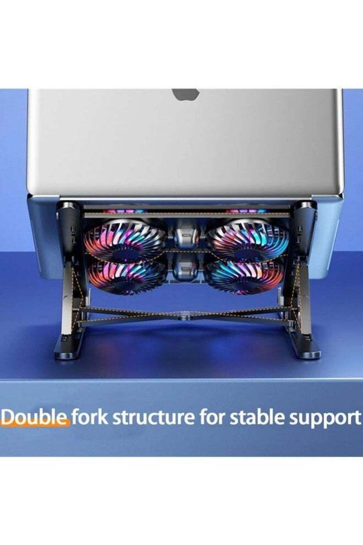 COOYA-Laptop Stand, Foldable, Portable with 4 Quiet Fans for Notebook, 7 Adjustable Height, LED Light 2