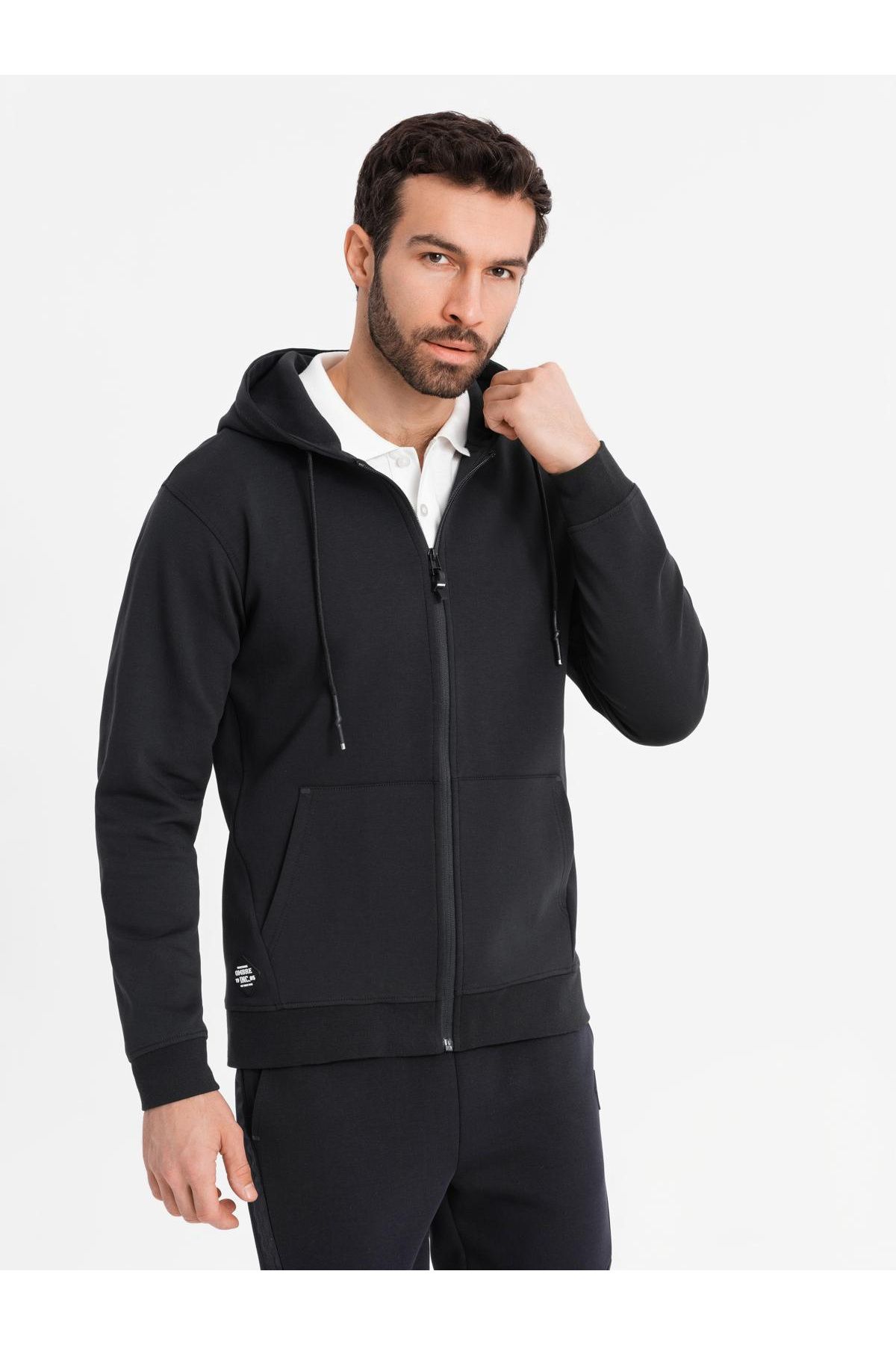 OMBRE-Unzipped Hoodie Sweatshirt im Streetwear-Stil - schwarz V3 OM-SSZP-0213 S 4