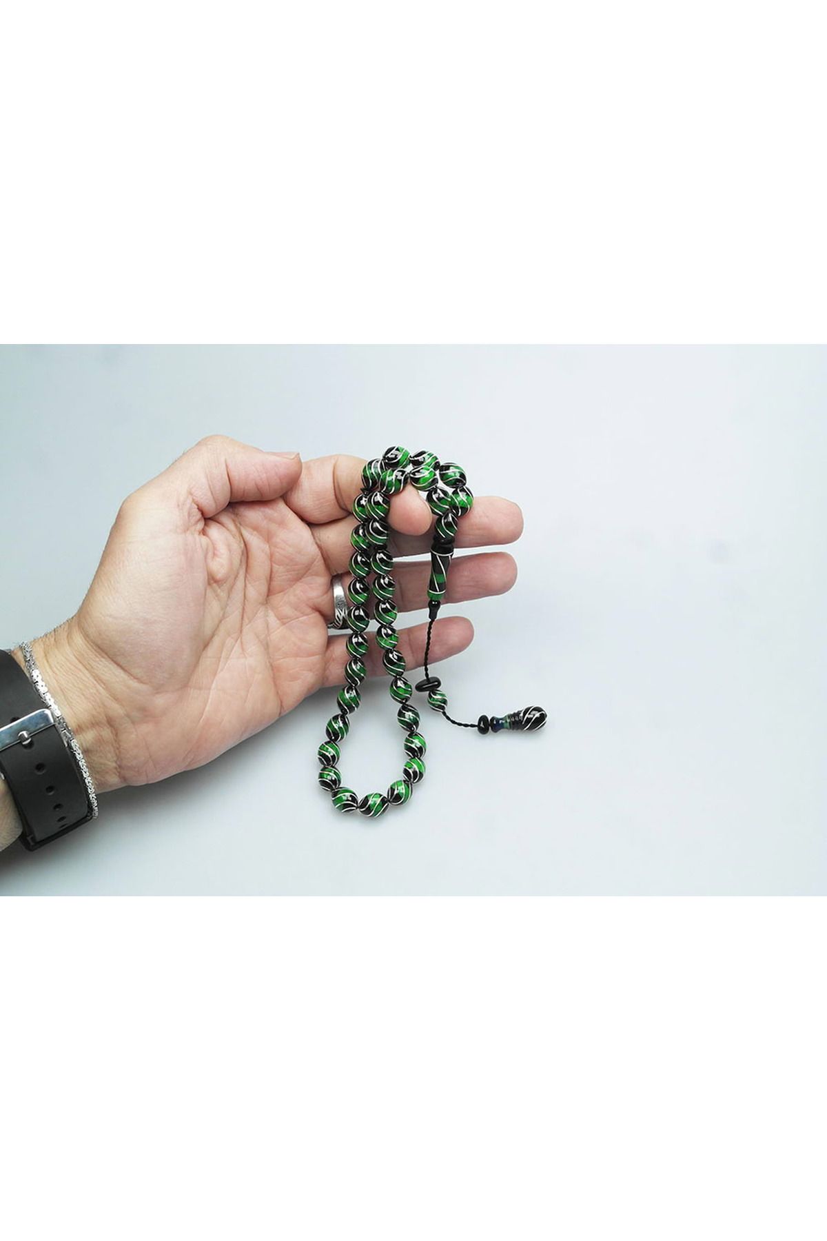 Skygo-Oltu Stone and Green Galalith Fountain Nightingale Embroidered Rosary 3