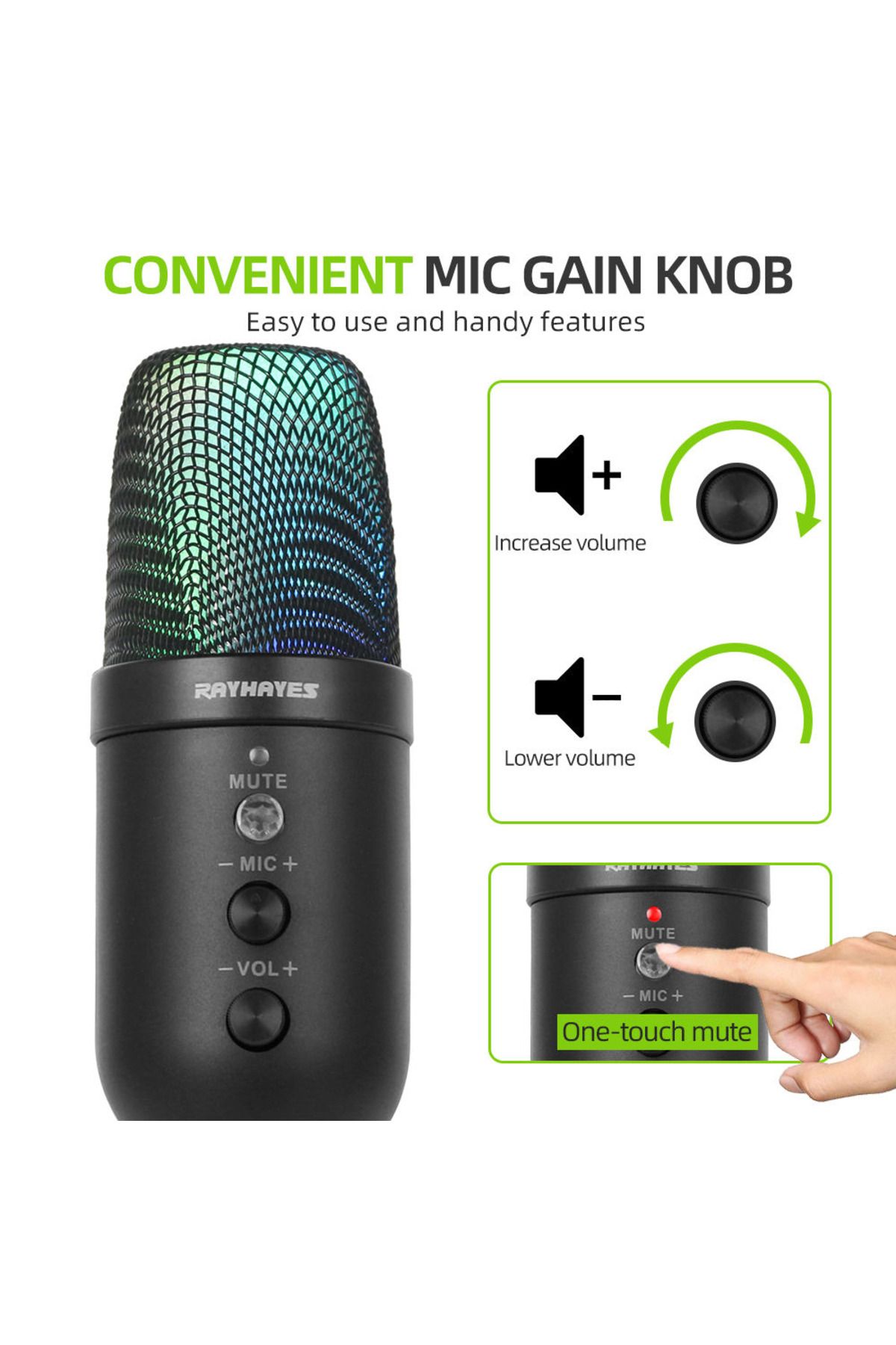 Cloody Profesyonel Kardioid RGB Oyuncu Stüdyo Kayıt Kablolu Podcast Mikrofonu