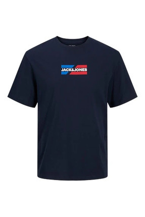 Jack & Jones Bisiklet Yaka Logo Baskili Tisört - Corp Lacivert
