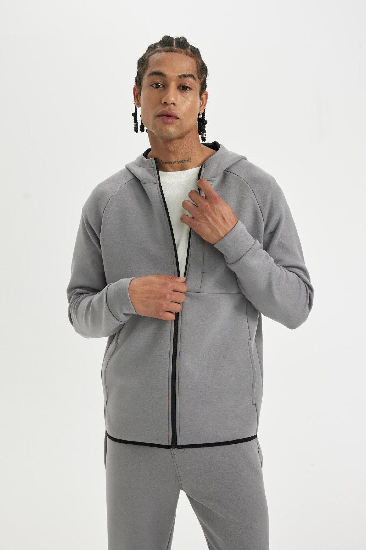 DeFacto-Fit Slim Fit Slim Fit με κουκούλα Skuba Diver Φούτερ με φερμουάρ A6956ax24au 7