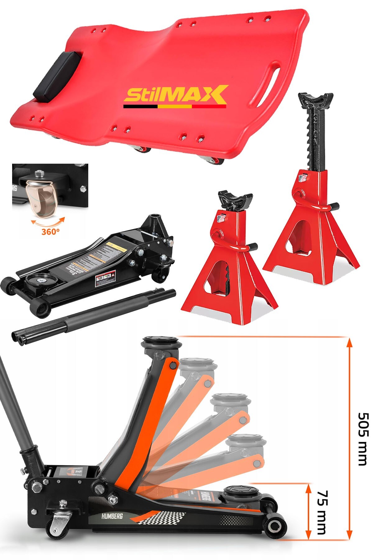 stilmax 3Ton Düşük Profil Çift Piston Güçlendirilmiş Kriko + 3Ton