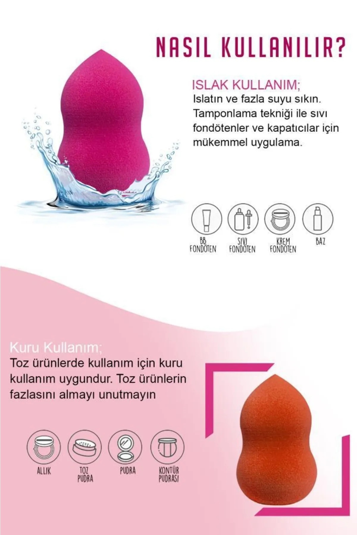 İkili Mantar Makyaj Süngeri Pembe — VT2100009P — تصویر 3 از 4