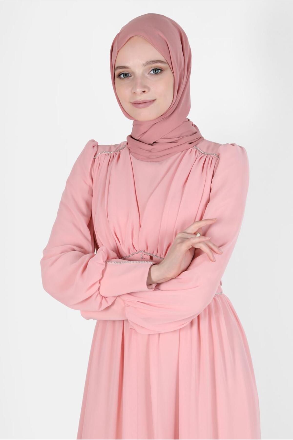 لباس شب شیفون جزییات سنگی 50221 Alvina