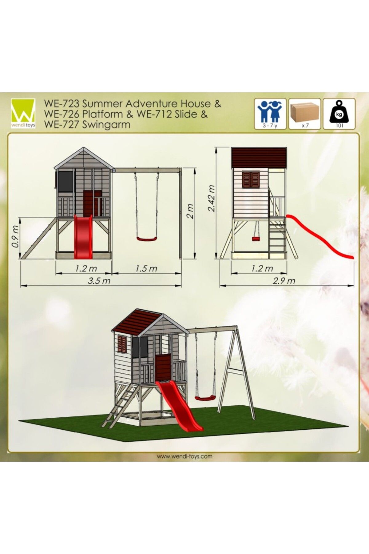 Wendi Toys Casuta De Gradina Summer Adventure House Cu Platforma Cu Loc Pentru Nisip, Tobogan Si Leagan (m9) - One Size