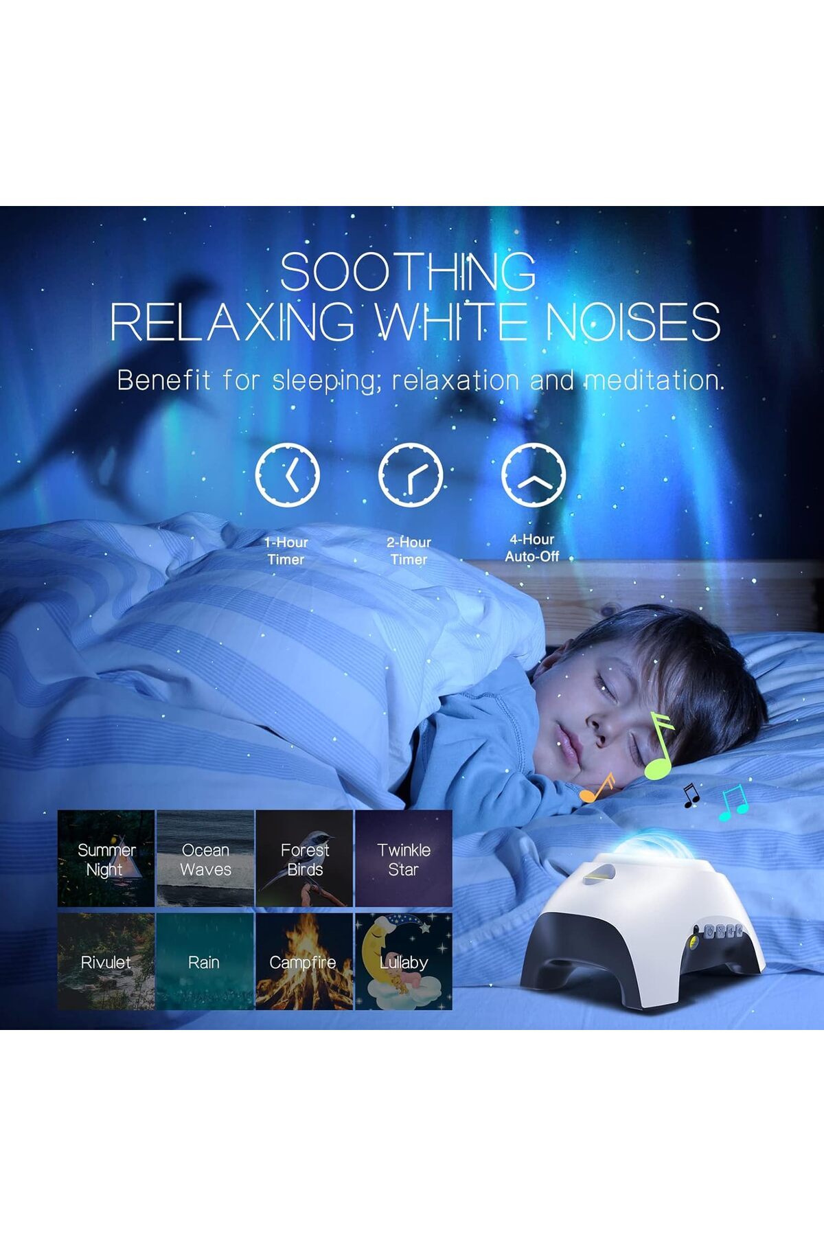 COOYA-Aurora Projector, with 33 Light Effects LED, Remote Control, White Noises, Bluetooth Speaker 5