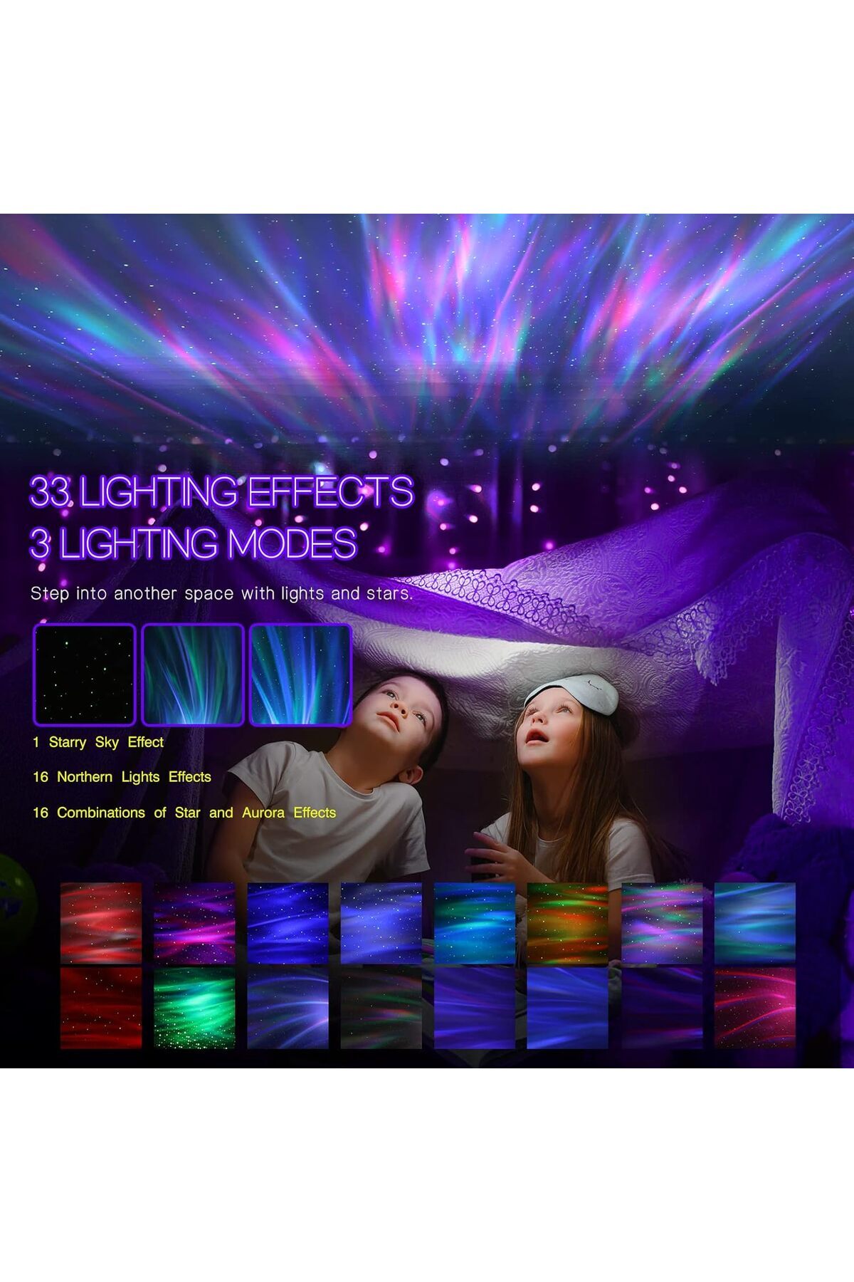COOYA-Aurora Projector, with 33 Light Effects LED, Remote Control, White Noises, Bluetooth Speaker 3