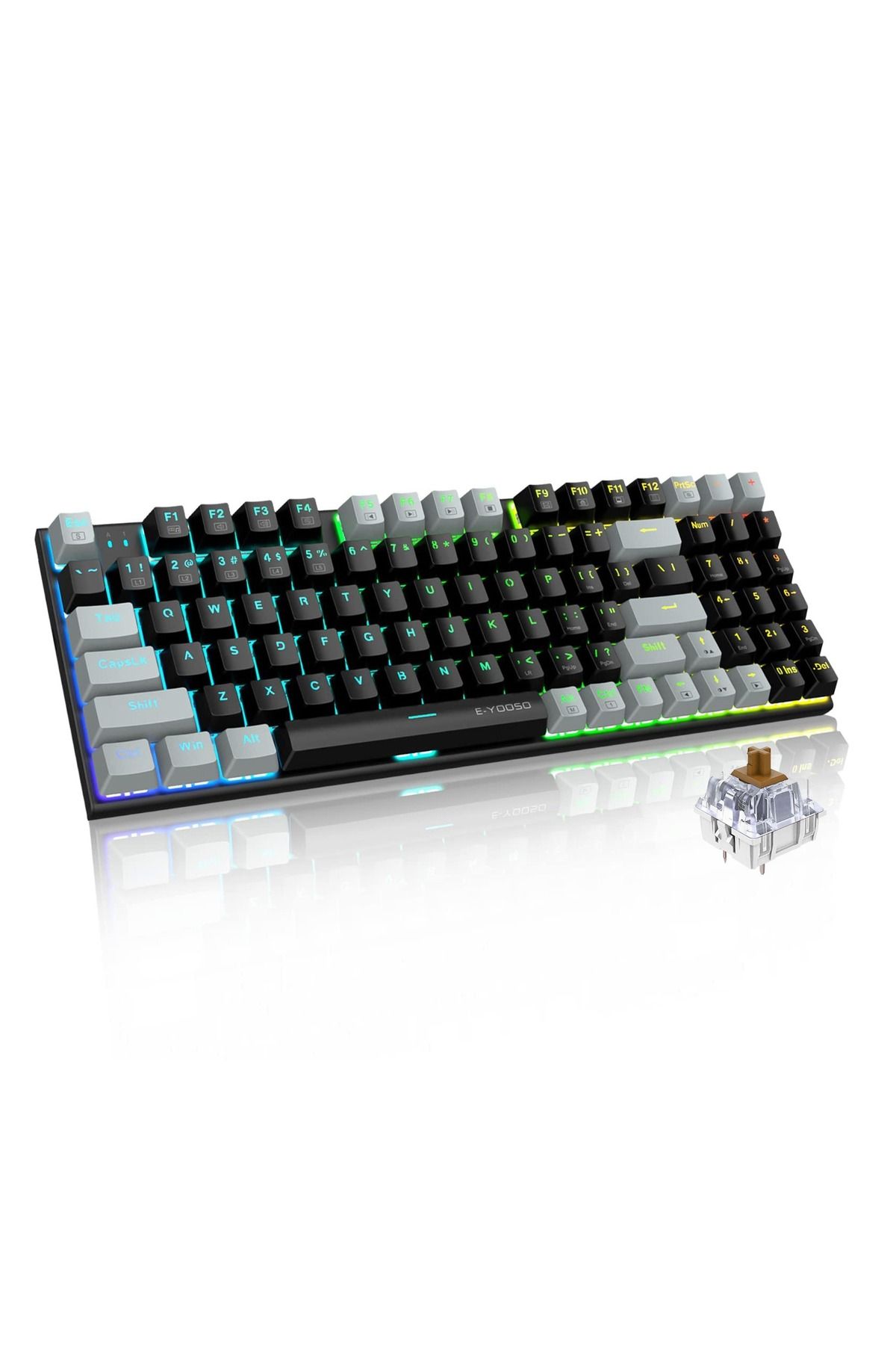 e-yooso-94 Keys Gasket Mechanical Keyboard, Wired Brown Switch Gaming Keyboard with Number Pad 1