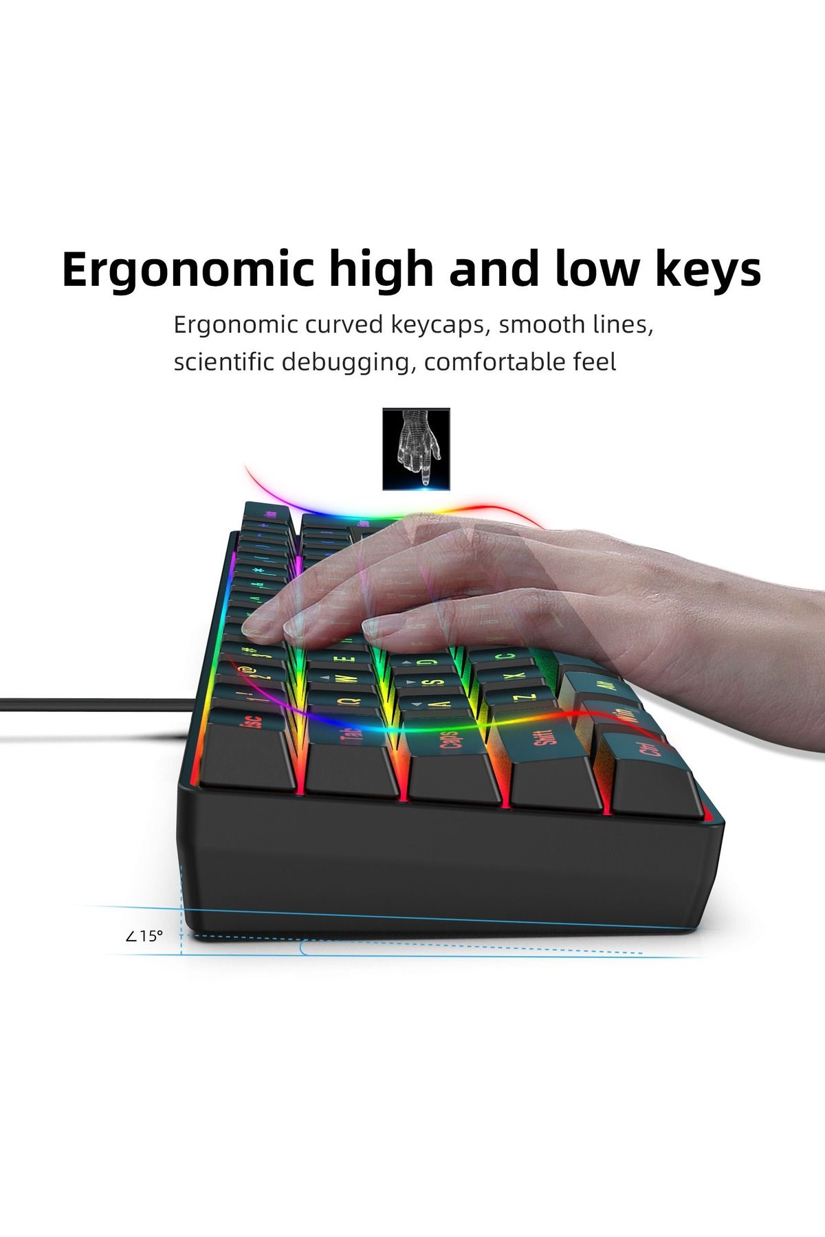 HXSJ-مجموعة لوحة مفاتيح الألعاب السلكية V700 ذات 61 مفتاحًا RGB وماوس الألعاب السلكي J900 USB 4