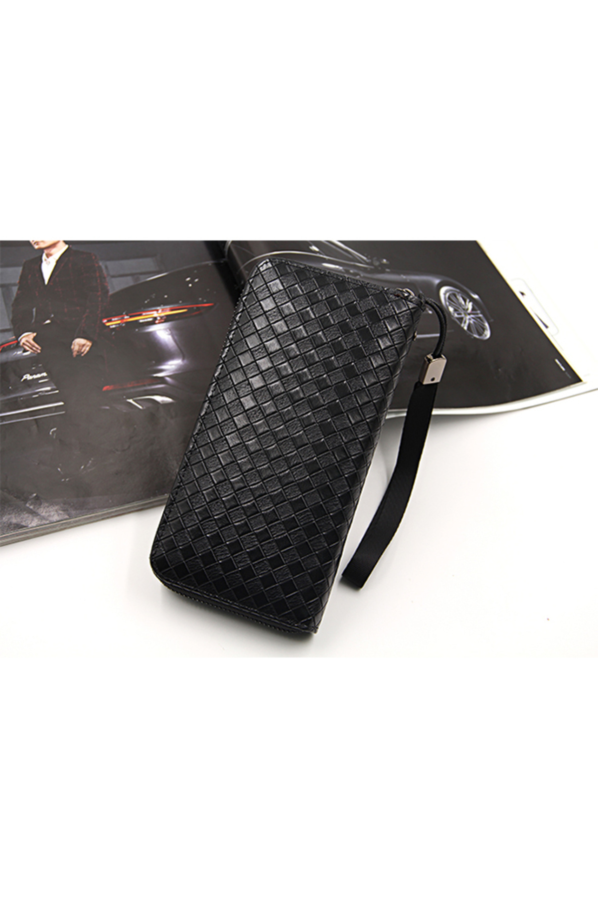 ETG-Classic Braid PU Leather Large Capacity Men Long Wallet Zipper Card Holder Phone Bag 3