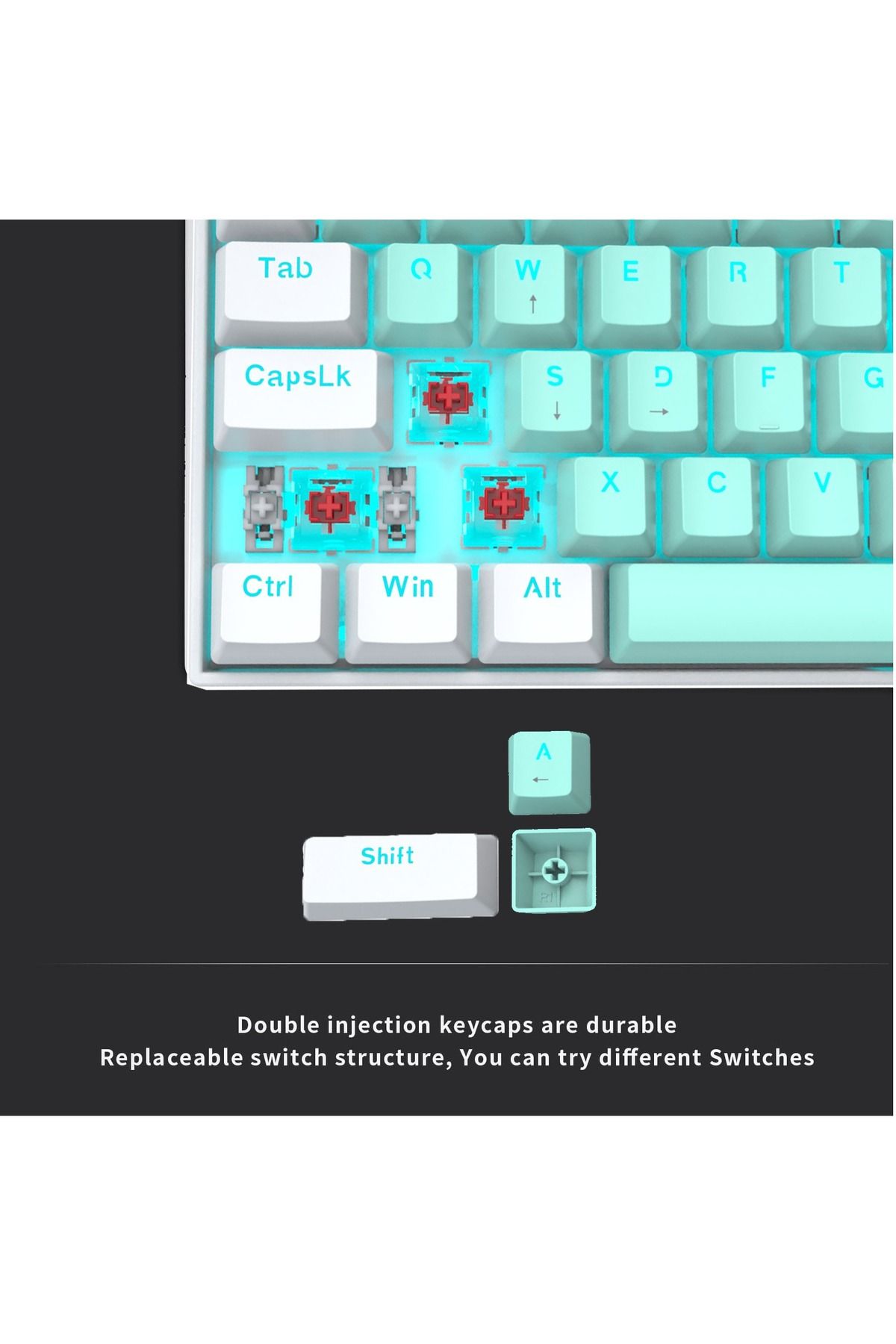 e-yooso-Z-13 89 Keys Gaming Keyboard,80% Wired Compact Red Switch Mechanical Keyboard with Ice Blue Backlit 2