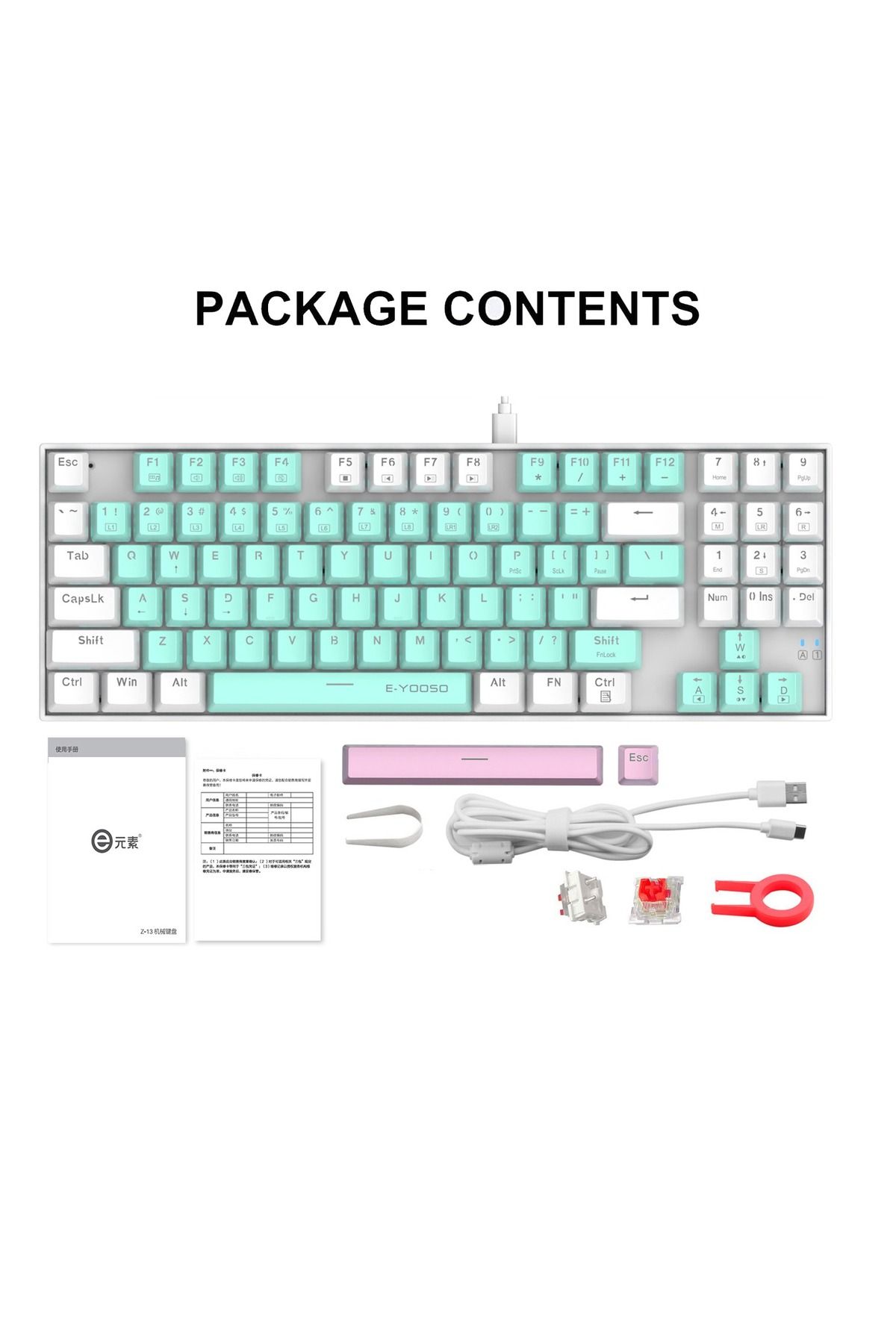 e-yooso-Z-13 89 Keys Gaming Keyboard,80% Wired Compact Red Switch Mechanical Keyboard with Ice Blue Backlit 7