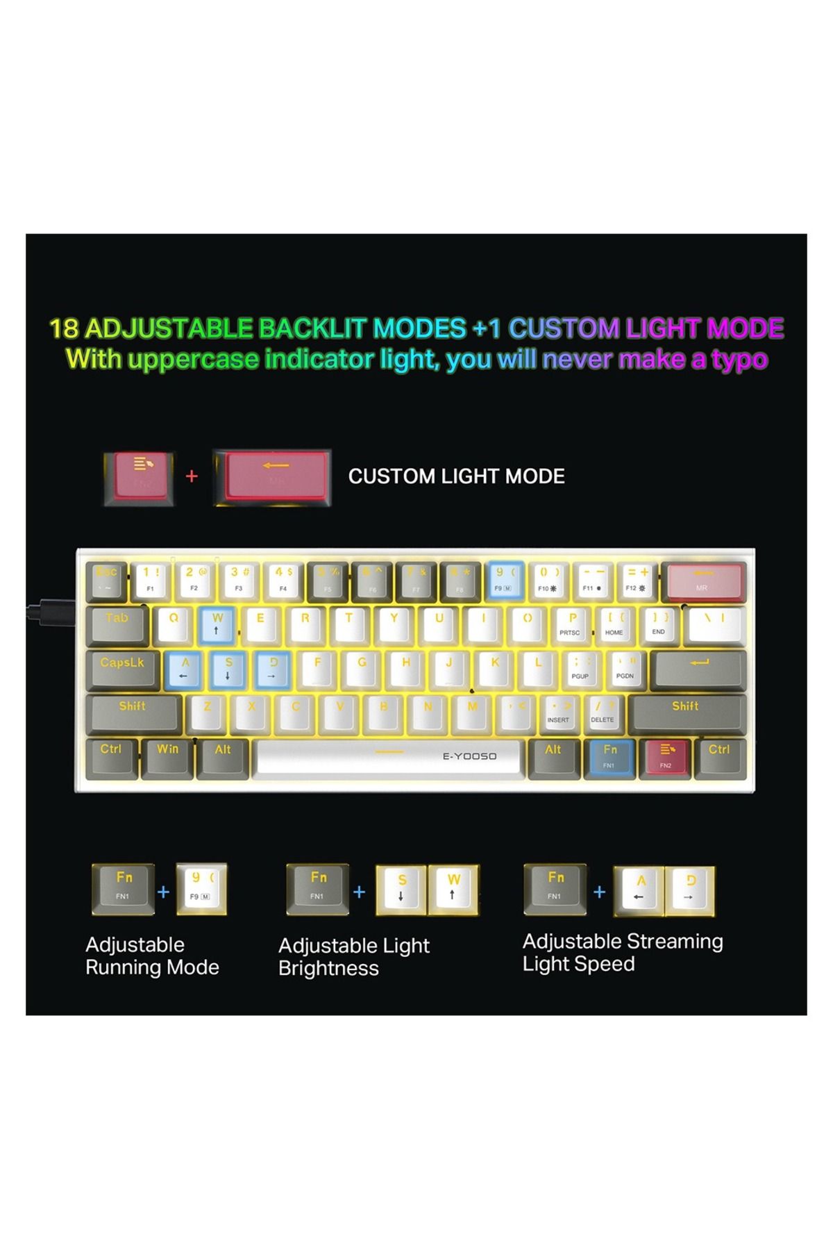 e-yooso-Z-11 60% Mechanical Gaming Keyboard,Blue Switch 61 Keys Wired Compact Keyboard 3