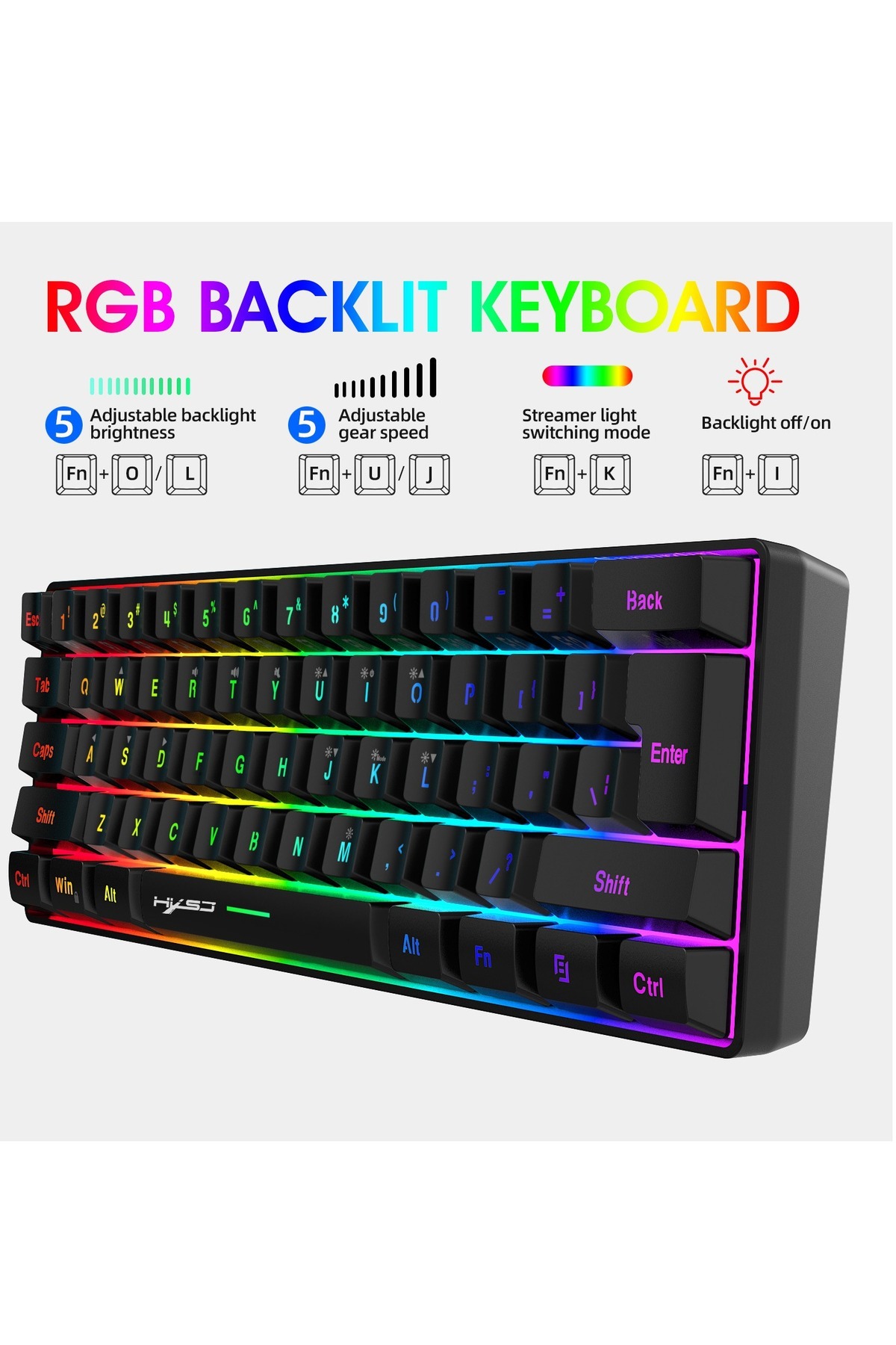 HXSJ-مجموعة لوحة مفاتيح الألعاب السلكية V700 ذات 61 مفتاحًا RGB وماوس الألعاب السلكي J900 USB 2