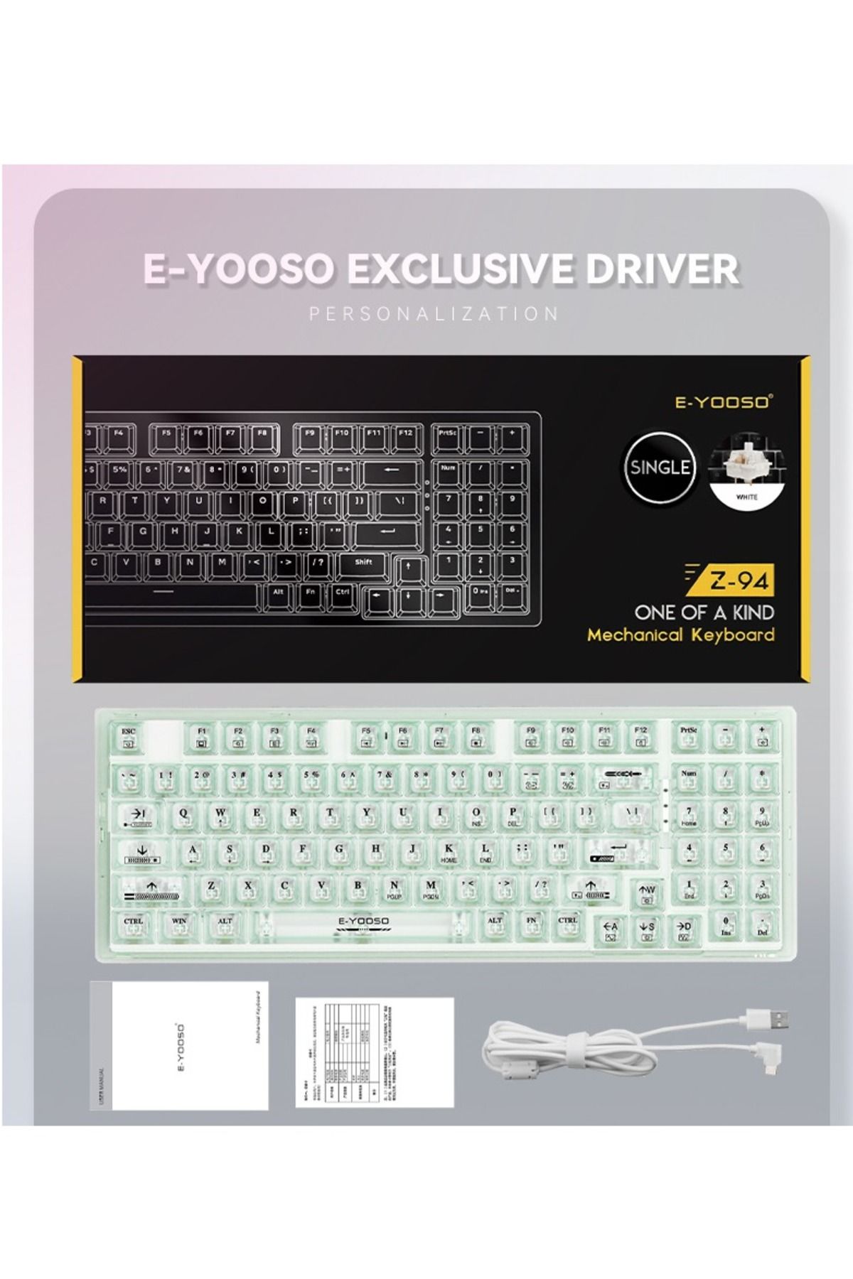 e-yooso-Z-94 Transparent Gaming Keyboard,94 Keys Red Switch USB Wired Mechanical Keyboard 5