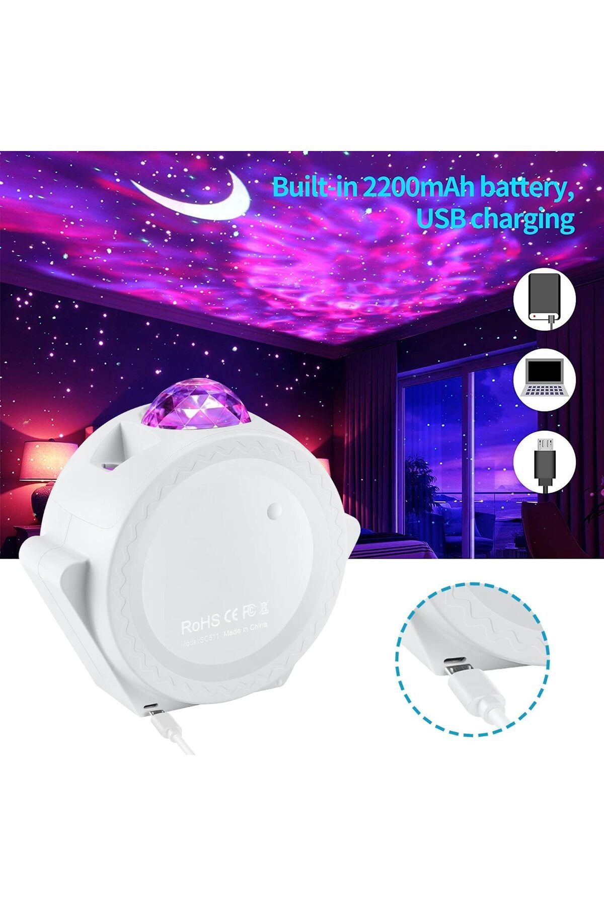 COOYA-3 in 1 Dynamic Galaxy Projector Night Light,Touch Control,Adjustable Angle,Three Projection Effects 6