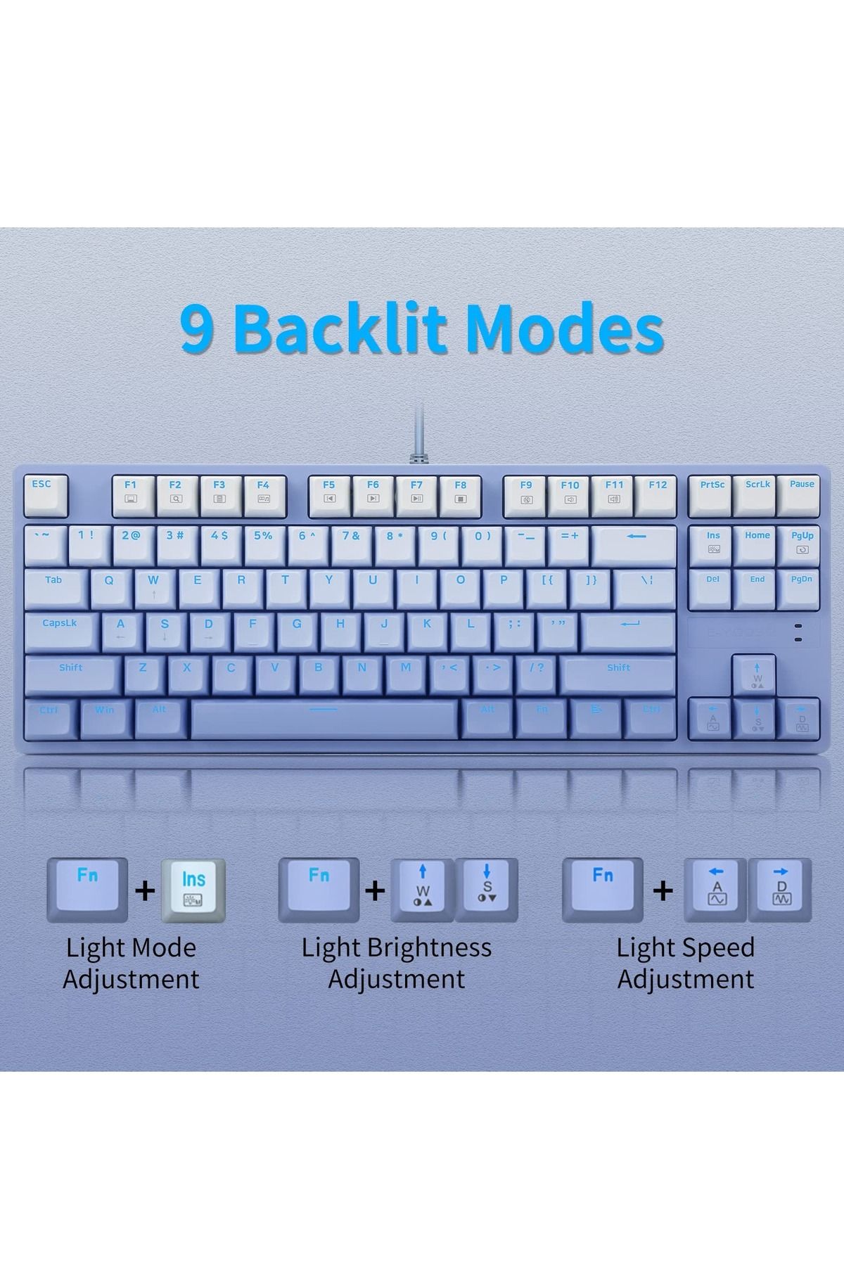 e-yooso-Z-87 Mechanical Gaming Keyboard with Gradient Blue Pbt Keycaps Blue Switches LED Backlit 5