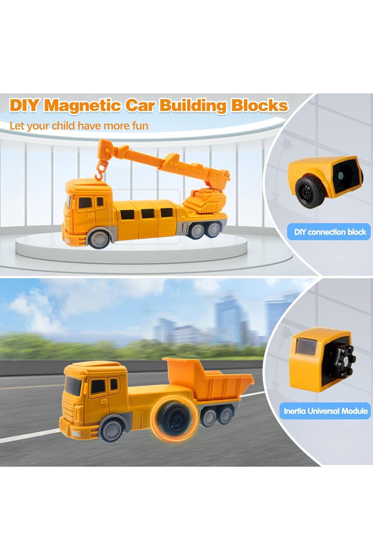 COOYA-21Pcs Magnetic Transform Engineering Car Assembled Toys,6-in-1,with Box,Assemble and Disassemble 7