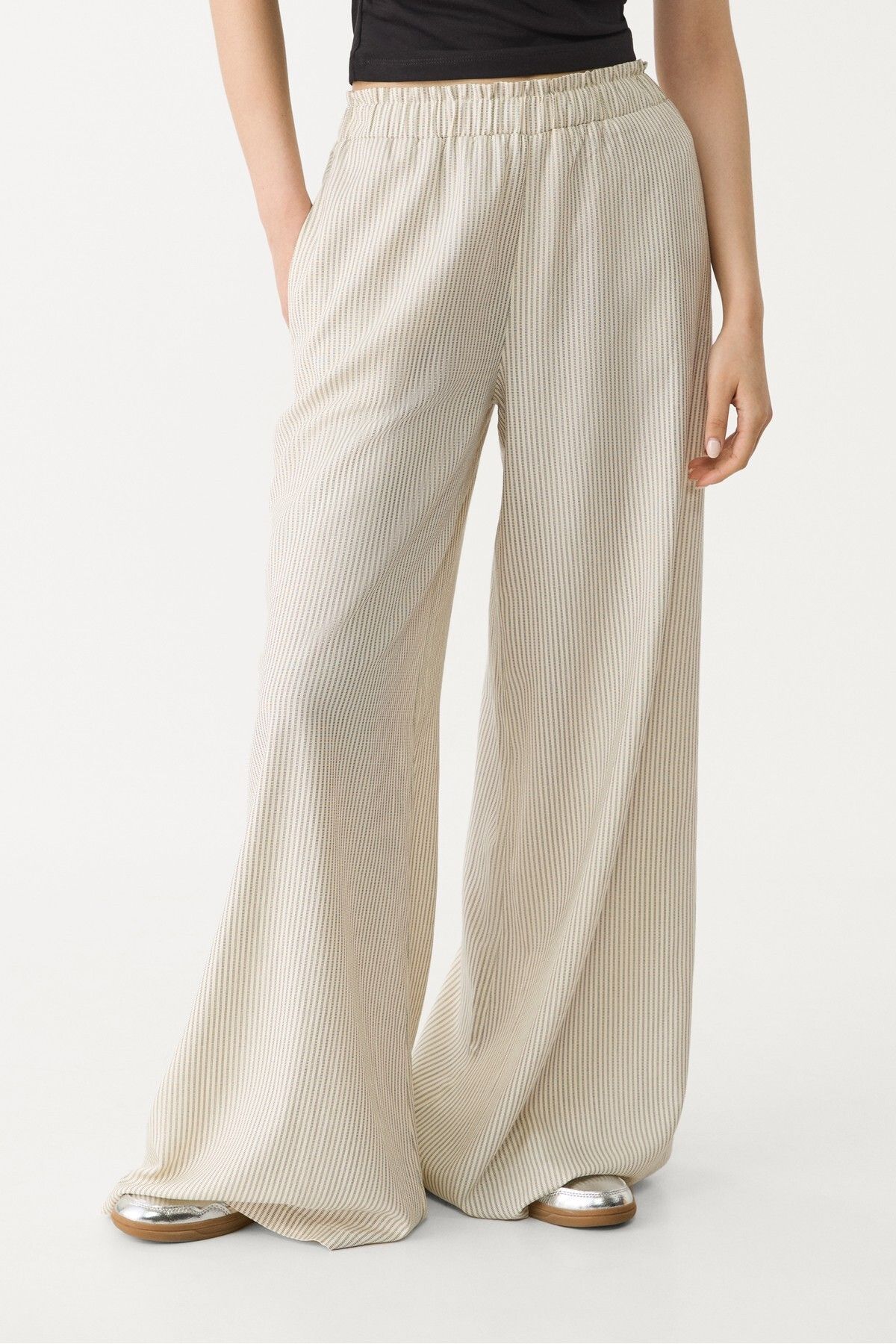 Stradivarius-Flowing linen blend palazzo trousers 2
