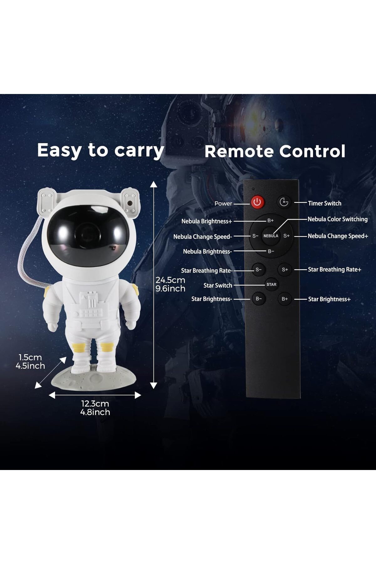 COOYA-Astronaut Projector with Remote Control Timer for Bedroom, 360° Adjustable Starry Sky 4