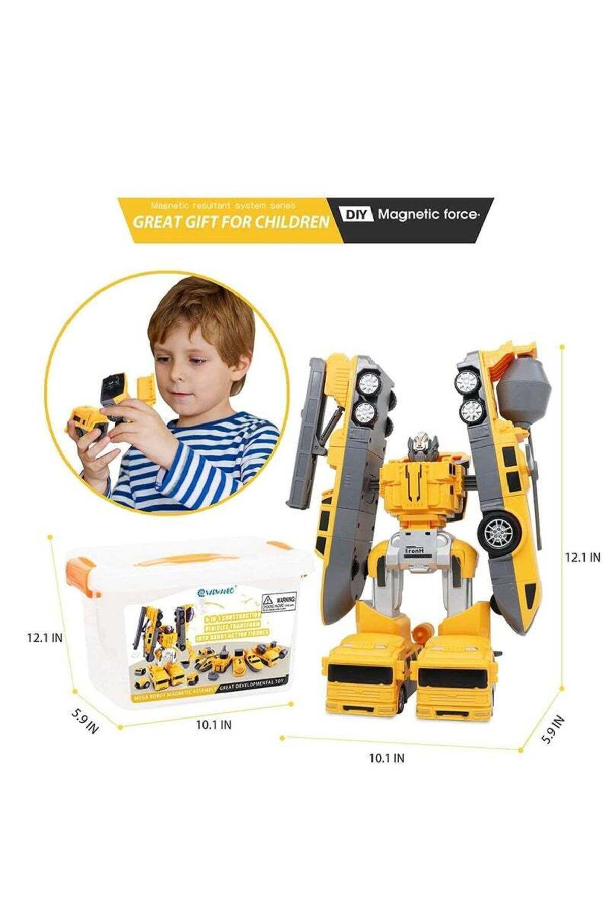 COOYA-21Pcs Magnetic Transform Engineering Car Assembled Toys,6-in-1,with Box,Assemble and Disassemble 4