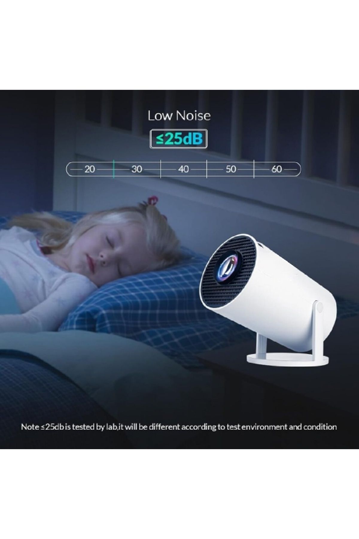 COOYA-جهاز عرض صغير يدعم دقة 4K، تصحيح أفقي تلقائي، جهاز عرض محمول قابل للدوران 180 درجة، أبيض 5