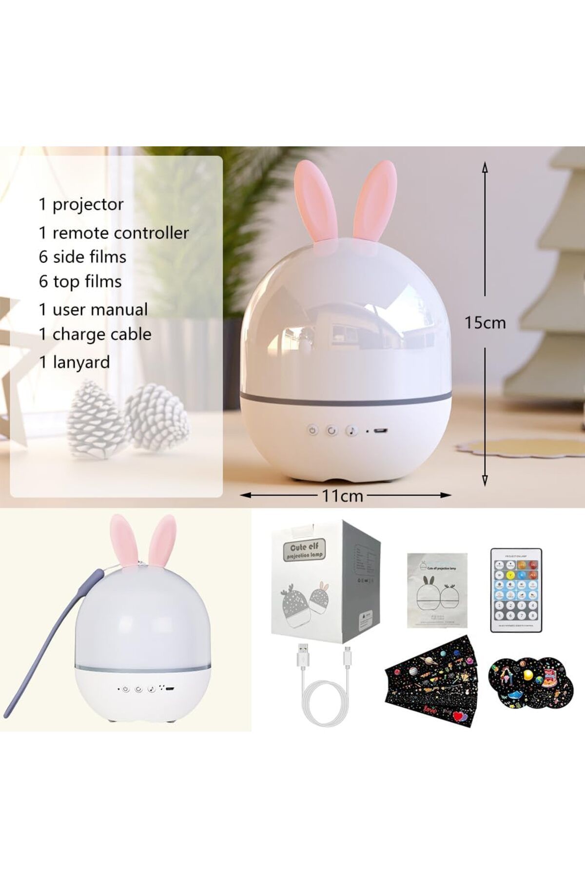 COOYA-Star Projector, with Timer & Remote Control, 360°Rotatable USB Rechargeable Sound Machine 8