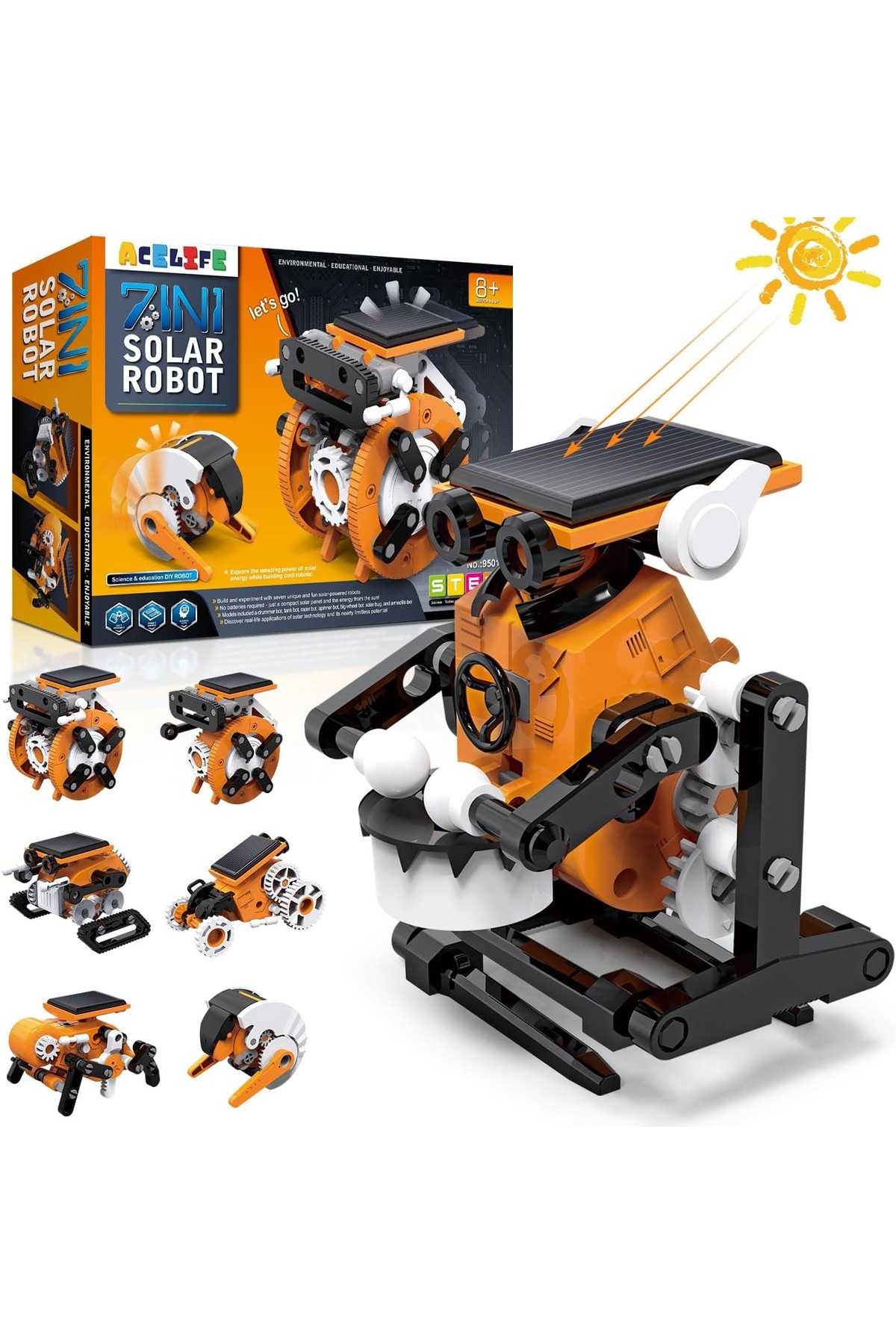 ACELIFE 7'si 1 Arada Güneş Enerjili Robot Kiti, 8-12 Yaş Çocuklar