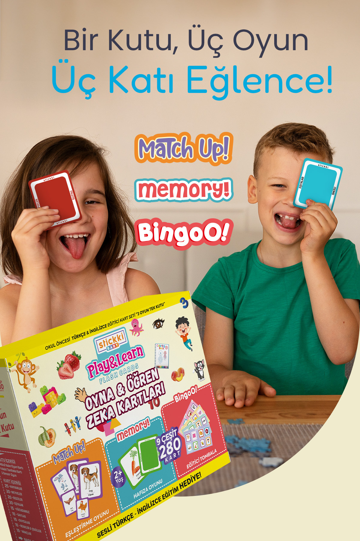 Stickki Eğitici Kartlar | TR-EN | 2-6 Yaş | 280 Kart | 3 Oyun | QR Kodlu Sesli Eğitim fotoğrafı 5 (önizleme)