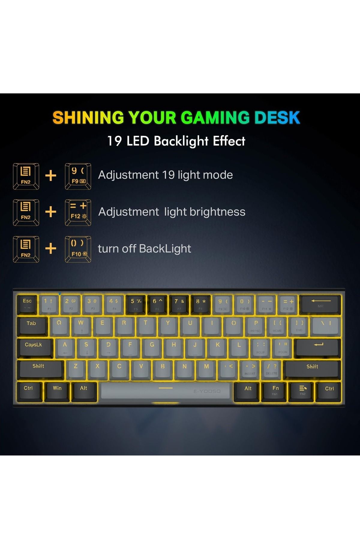 e-yooso-Z-11 60% Mechanical Gaming Keyboard,Red Switch 61 Keys Wired Compact Keyboard 4